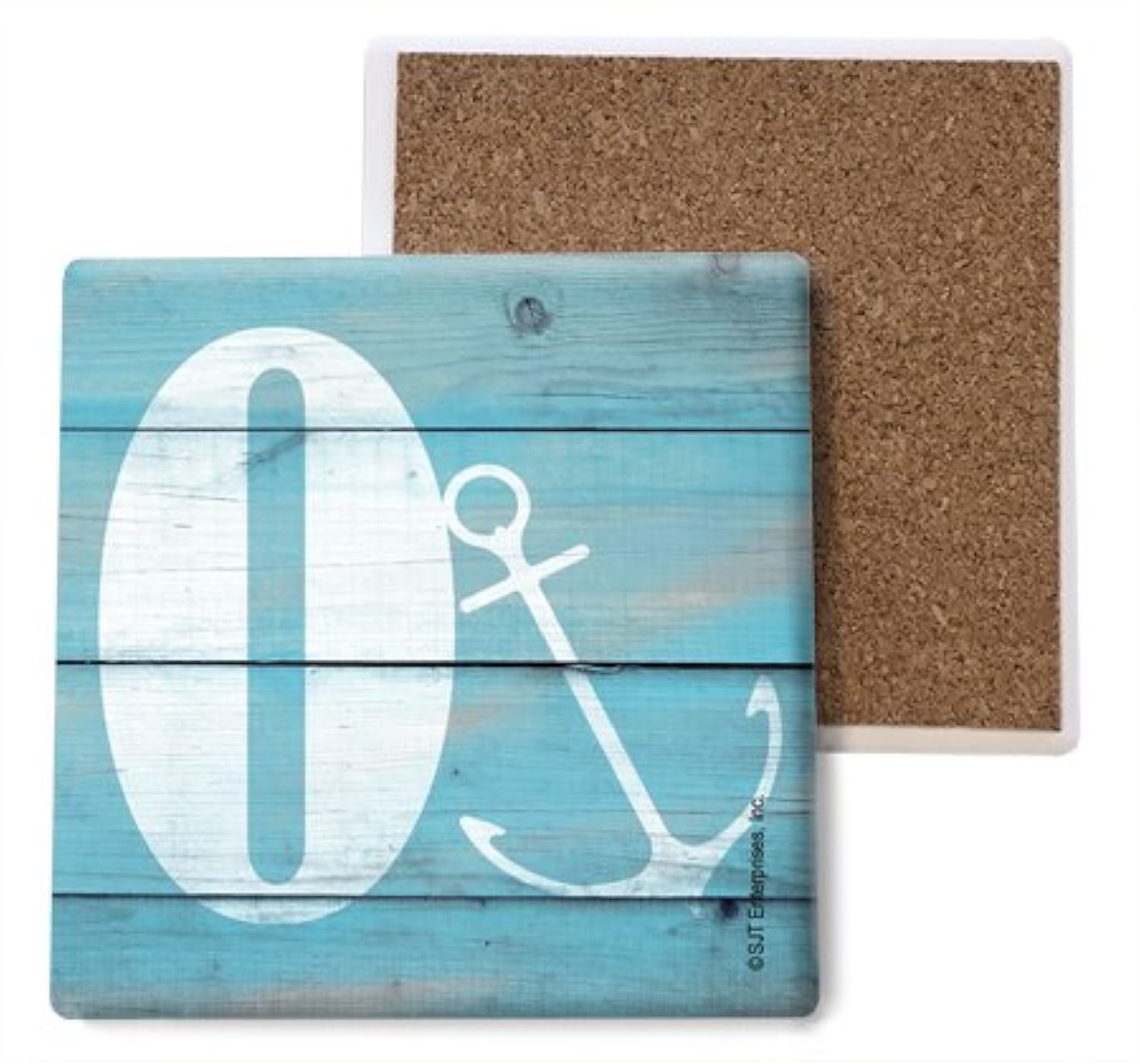 Lake & Beach Themed Anchor Coasters Set of 4 - 4x4 Inch Absorbent Stone Drink Coasters with Cork Backing - Perfect for Summer Parties, Beach House Decor & Coastal Themed Weddings (SJT96876)