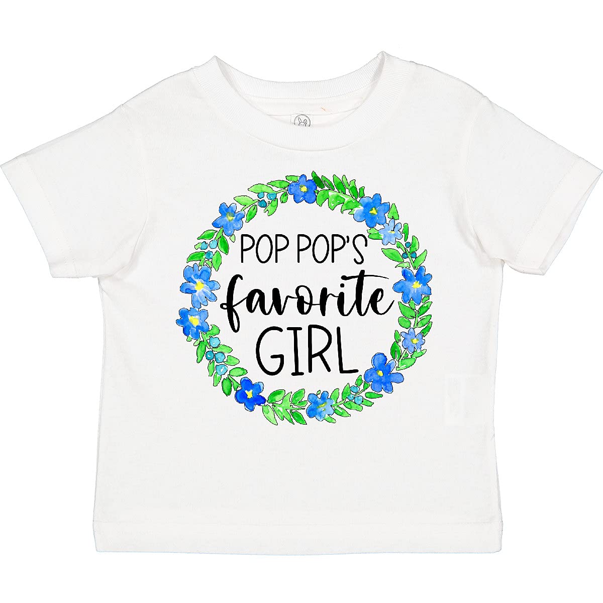 Inktastic Pop Pop's Favorite Girl Blue Flower Wreath Toddler T-Shirt - Cute Floral Graphic Tee for Toddler Girls, Soft Cotton Shirt for Playdates, Preschool & Family Photos