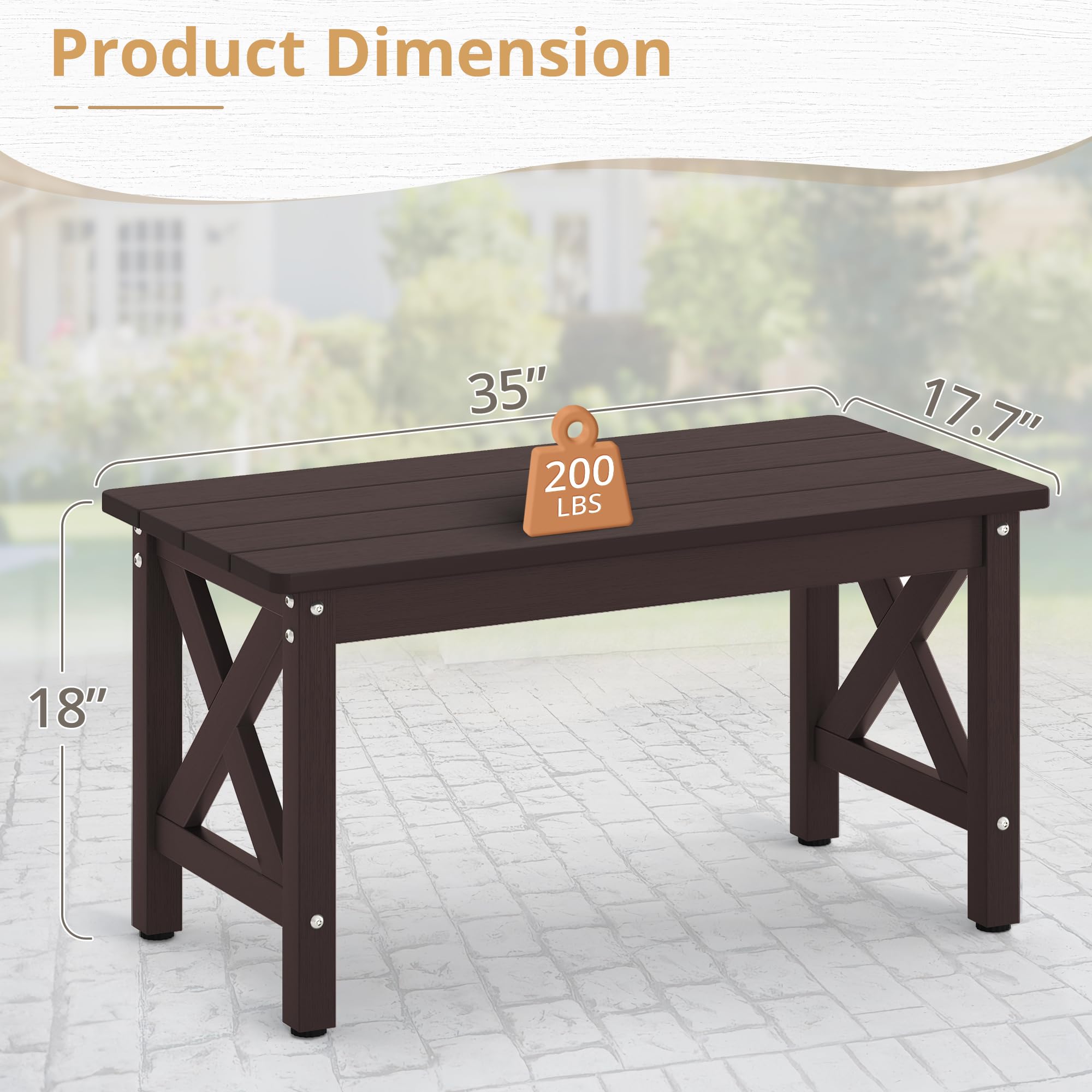 LUE BONA Outdoor Coffee Table for Patio - Rectangle HDPS All-Weather Espresso Patio Furniture - Perfect for Deck, Porch, Lawn & Garden Relaxation