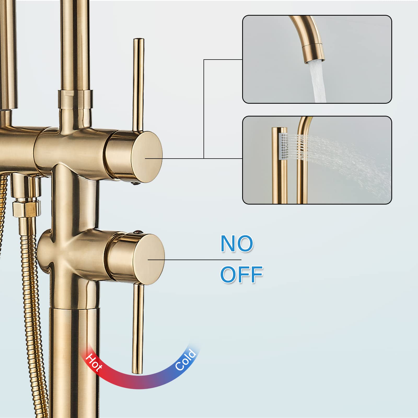 YAGATAP Freestanding Bathtub Faucet - Floor Mount Tub Filler with Handheld Shower Mixer - Brushed Gold Finish - High Flow Waterfall Spout - Perfect for Modern Bathroom & Spa Relaxation