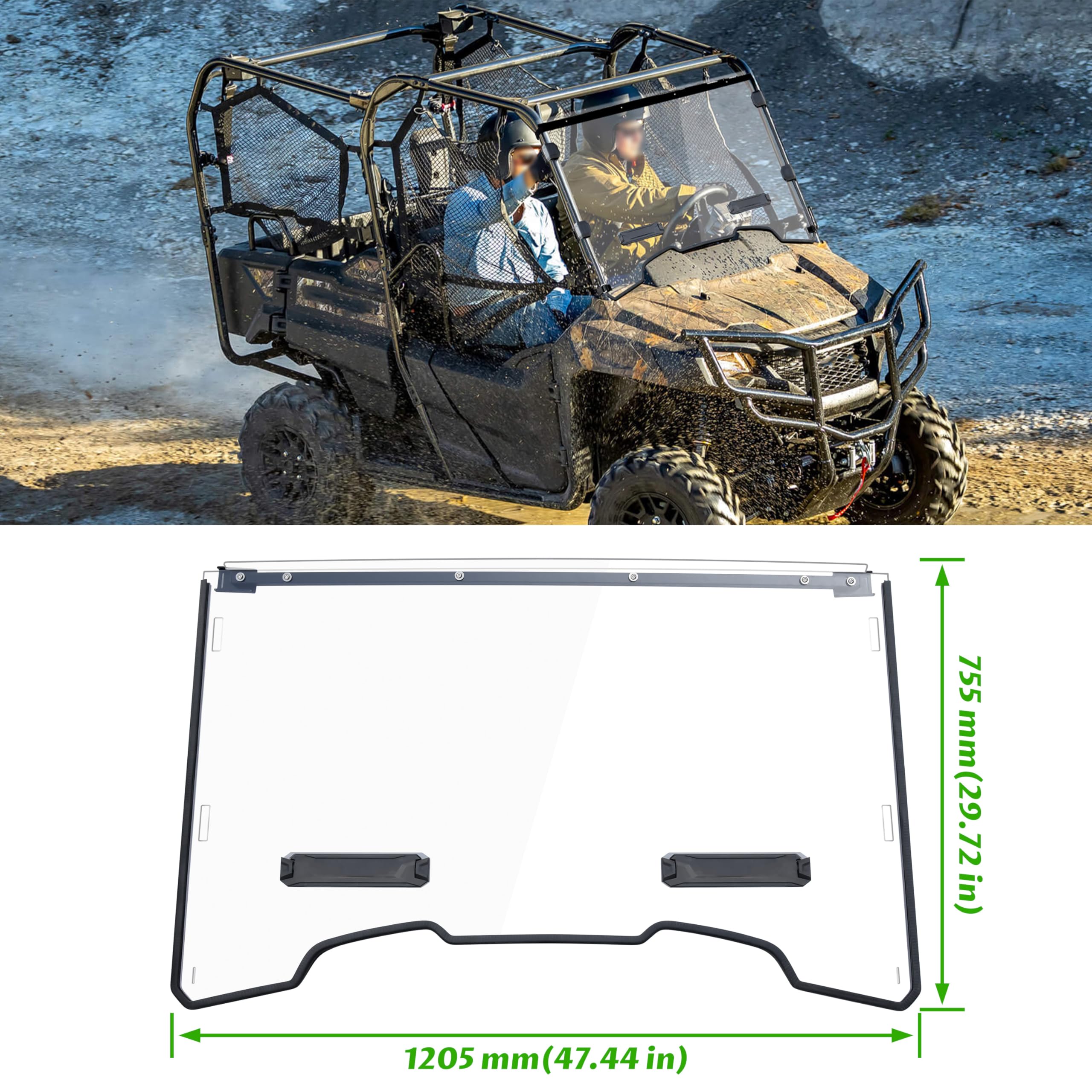 SAUTVS Clear Scratch-Resistant Hard Coat Poly Vented Full Windshield for Honda Pioneer 700-2 / 700-4 (2014-2025) | Durable Front Windscreen for Honda Pioneer 700 2P & 4P Models | Perfect for Off-Roading, Hunting & Farm Work