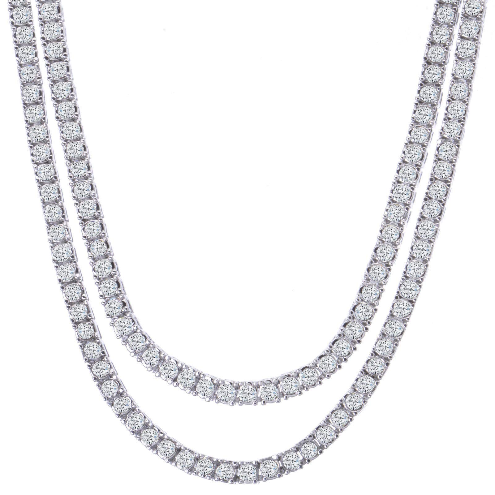 Men's Iced Out Single Row Silver CZ Hip Hop Chain Necklace - 16