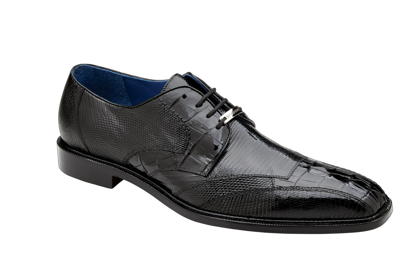 Belvedere Valter Genuine Caiman Crocodile & Lizard Leather Dress Shoes for Men - Black Formal Business Shoes - Premium Luxury Office & Wedding Footwear (Style 1480)