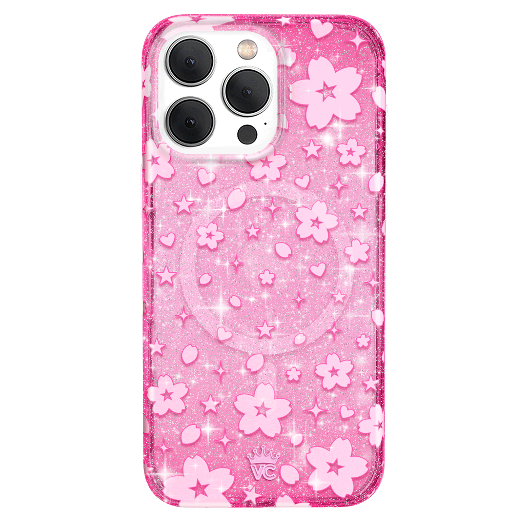 Cherry Blossom Glitter iPhone Case - Sparkling Floral Phone Cover for iPhone 13/14/15, Durable Shockproof Protection - Perfect for Spring Outfits & Everyday Use