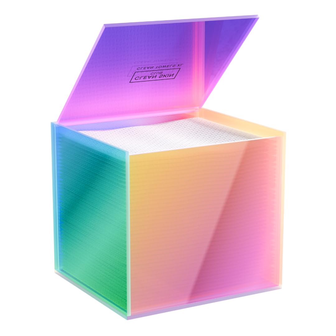 CLEAN SKIN CLUB The Prism Box for Clean Towels XL™️ - Vibrant Storage Solution Holds 50 Disposable Face Towels | Stylish & Functional Bathroom Organizer for Skincare Routine, Makeup Removal & Spa Days