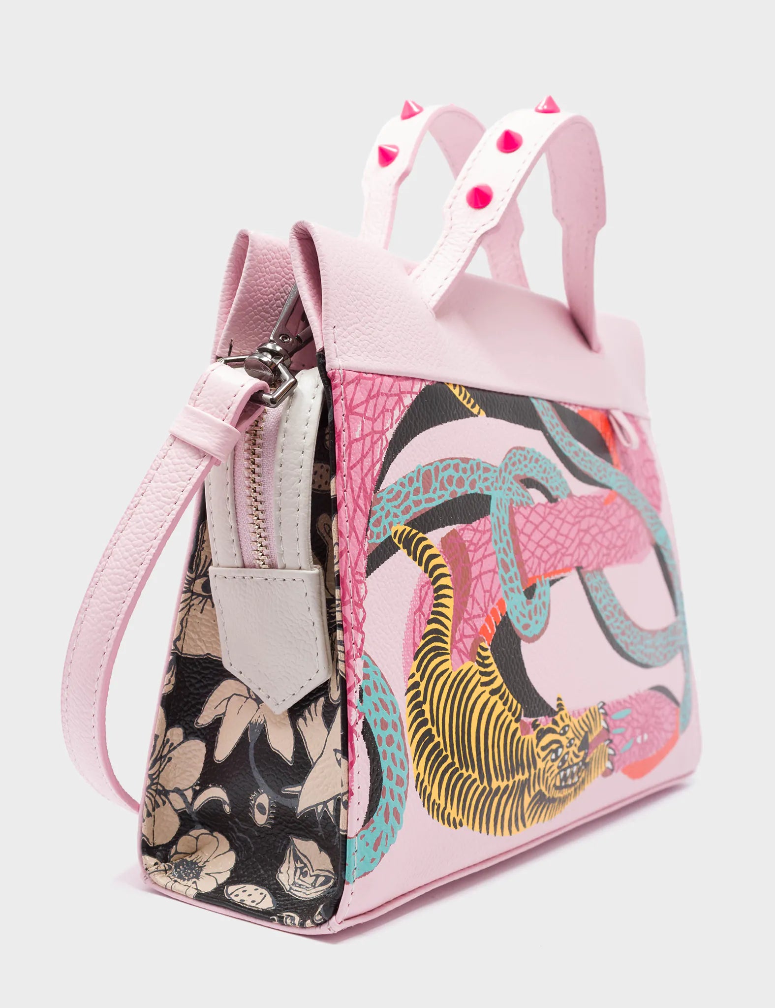 Vali Crossbody Small Parfait Pink Leather Bag - Tangle Tales Black Design - Stylish Women's Shoulder Purse for Everyday Use, Travel & Shopping