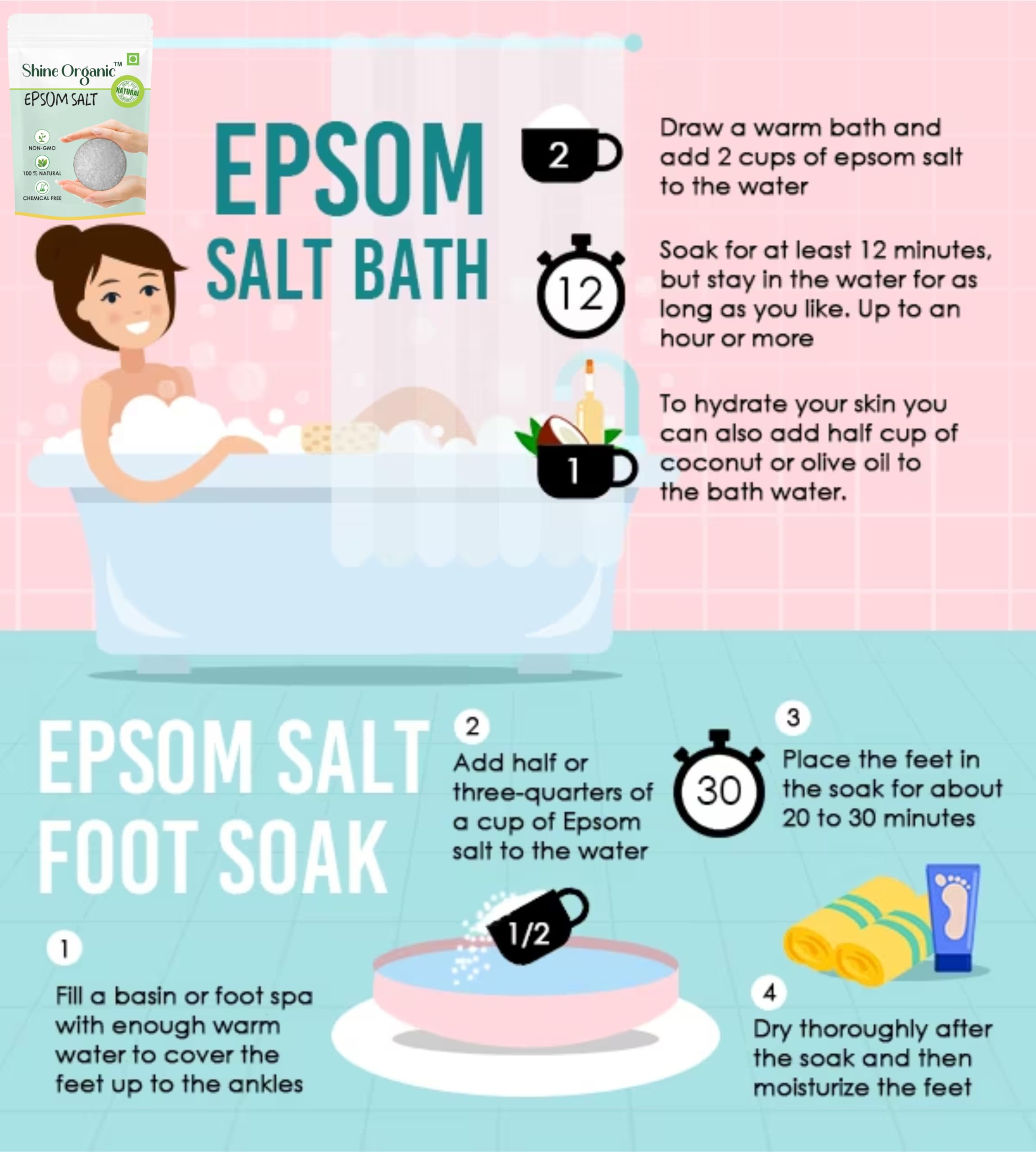 Organic Epsom Salt for Bath - 800g Therapeutic Spa Grade Magnesium Sulfate for Muscle Relief, Pain & Stress Relief | Relaxing Bath Soak for Athletes, Post-Workout Recovery & Stress Relief