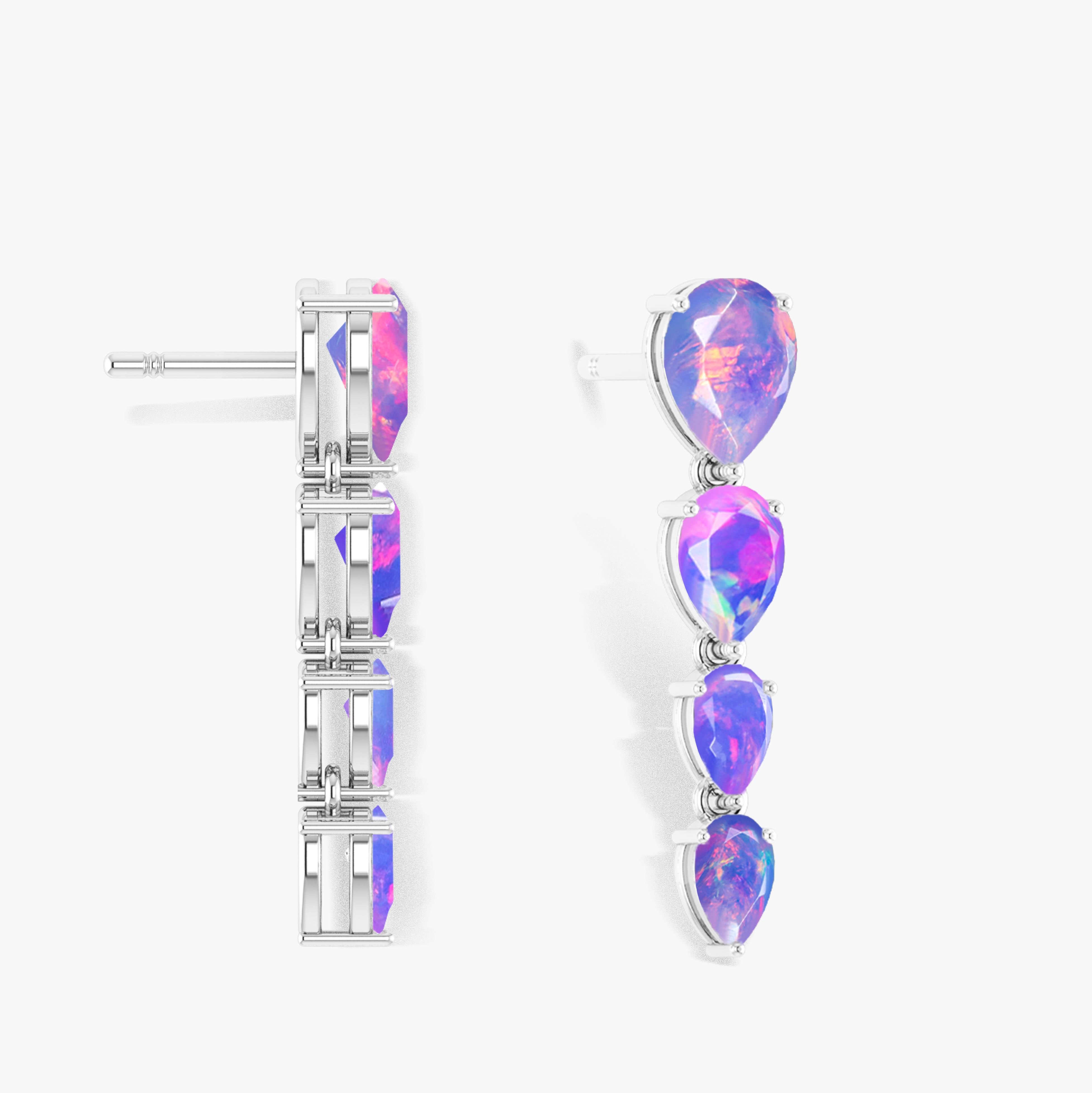 Lavender Multifire Opal Pear Drop Earrings - Elegant Dangle Jewelry for Women, Perfect for Weddings, Parties & Special Occasions