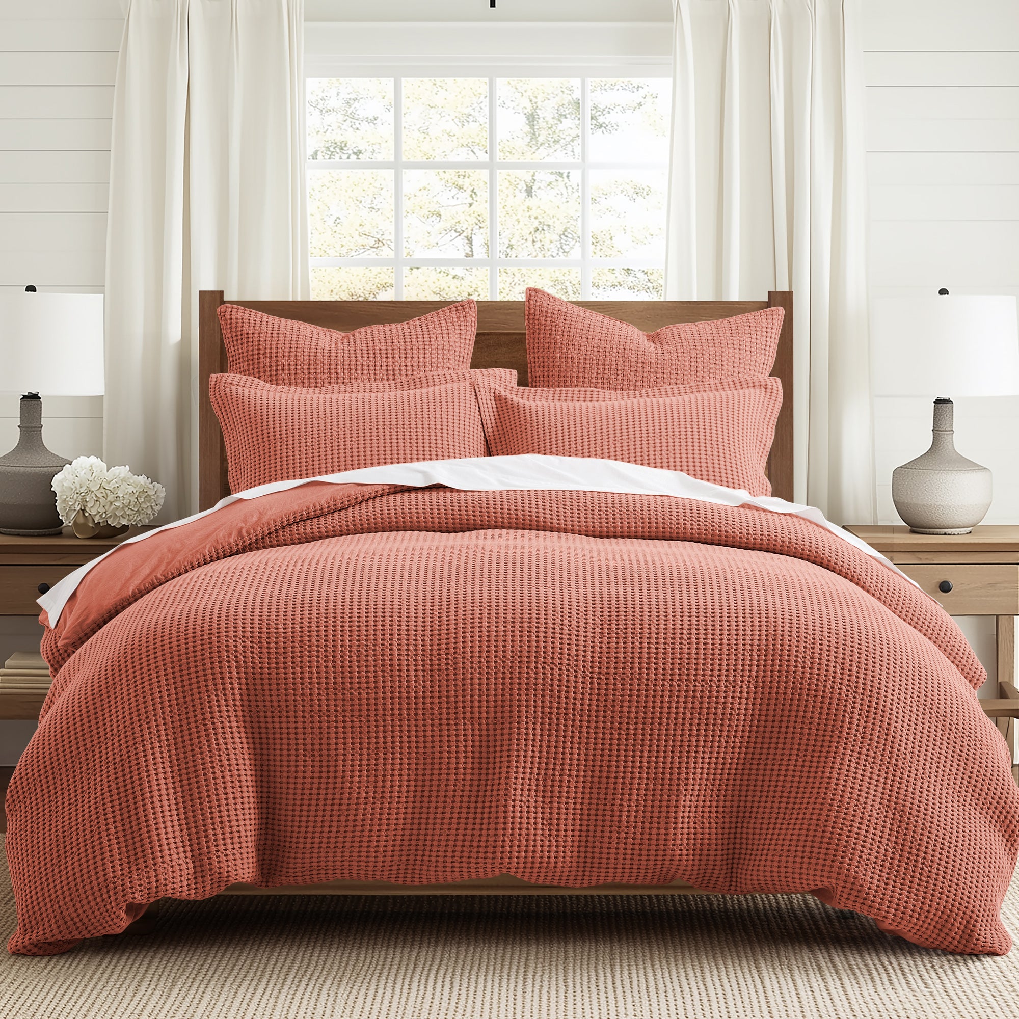 Mills Waffle Duvet Cover Set - Soft Textured Bedding for Cozy Comfort - Perfect for Master Bedroom, Guest Room & Dorm Decor