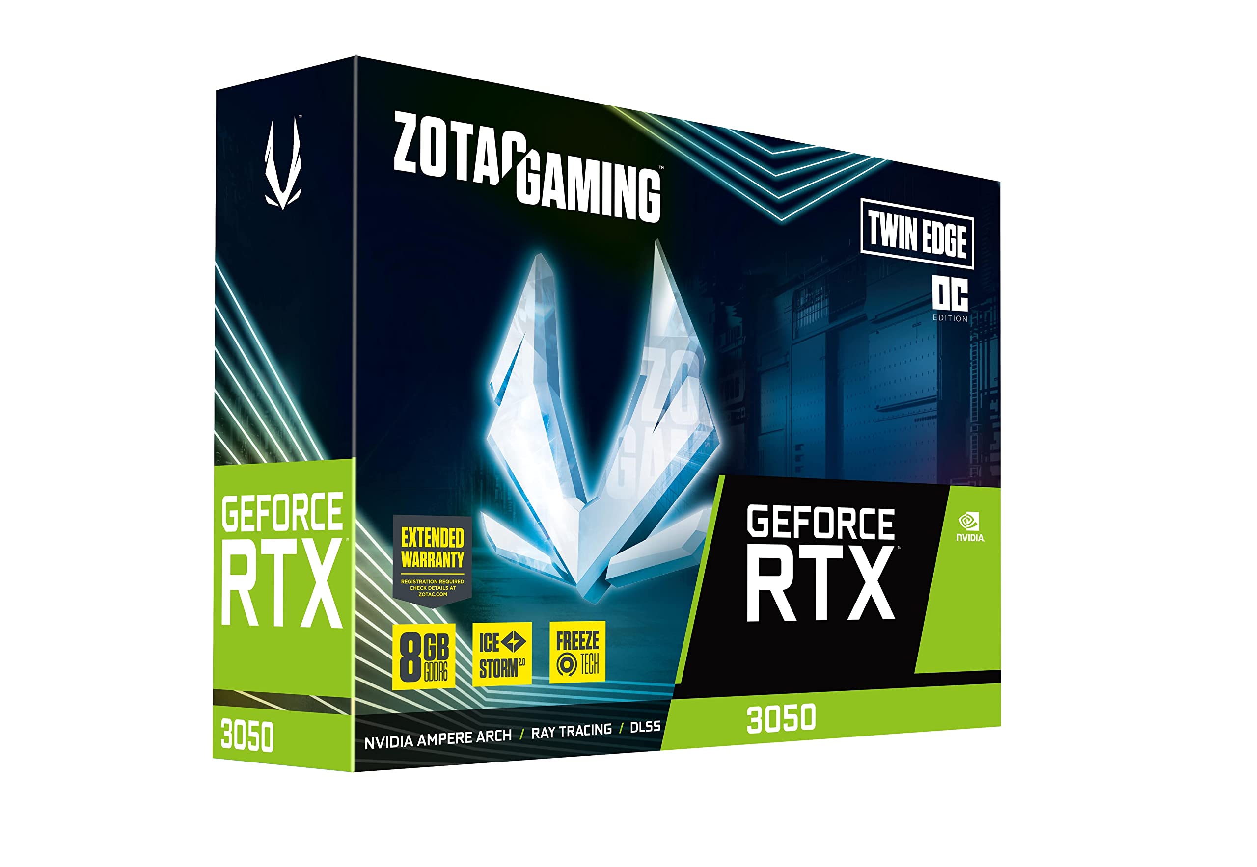 ZOTAC Gaming GeForce RTX 3050 Twin Edge OC 8GB GDDR6 128-bit 14Gbps PCIe 4.0 Graphics Card - IceStorm 2.0 Cooling, Freeze Fan Stop, Active Fan Control - Perfect for 1080p Gaming, Streaming & Content Creation (Model: ZT-A30500H-10M)