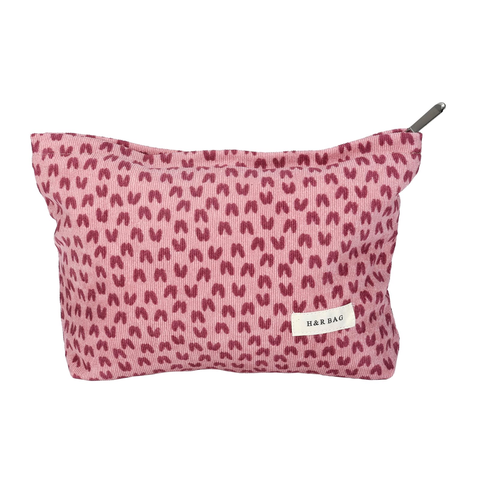 HEY M&Q Women's Pink Heart Corduroy Makeup Bag - Small Travel Toiletry Pouch, Portable Cosmetic Organizer with Zipper for Daily Use, Gifts, and Travel Essentials