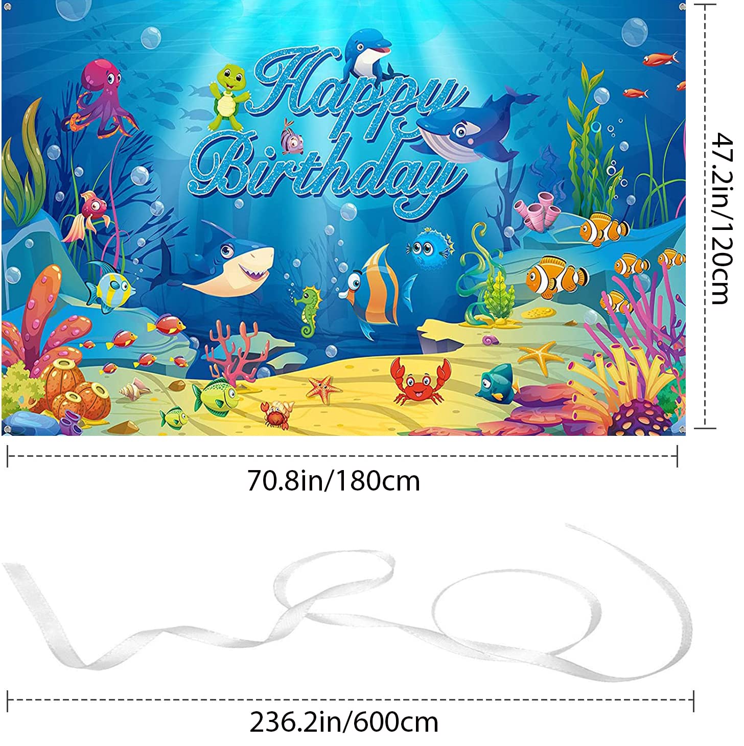 Shark & Ocean Animal Birthday Backdrop - 72.8x43.3 Inch Under The Sea Photography Background for Kids Party Decorations | Dolphin Shark Theme Party Supplies for Birthday Celebrations & Baby Showers