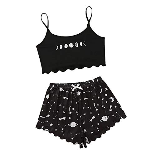 Women's Christmas Pajama Set - Soft Lounge Wear Sleepwear with Camisole Top & Pants (Black, Medium) | Cozy Holiday Outfit for Home, Gift Giving & Festive Nights