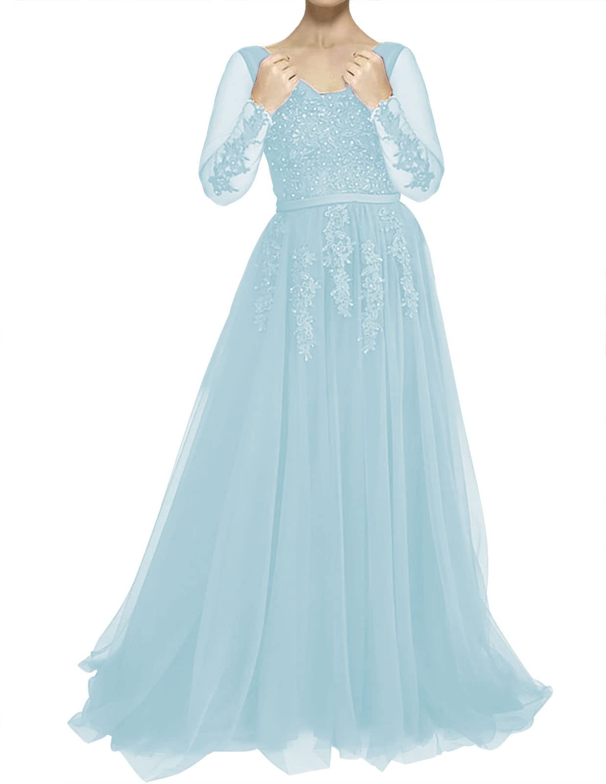 Elegant Long Sleeve Tulle Prom Dress with Lace Details - Formal Evening Gown for Homecoming, Wedding Guest, or Special Occasions