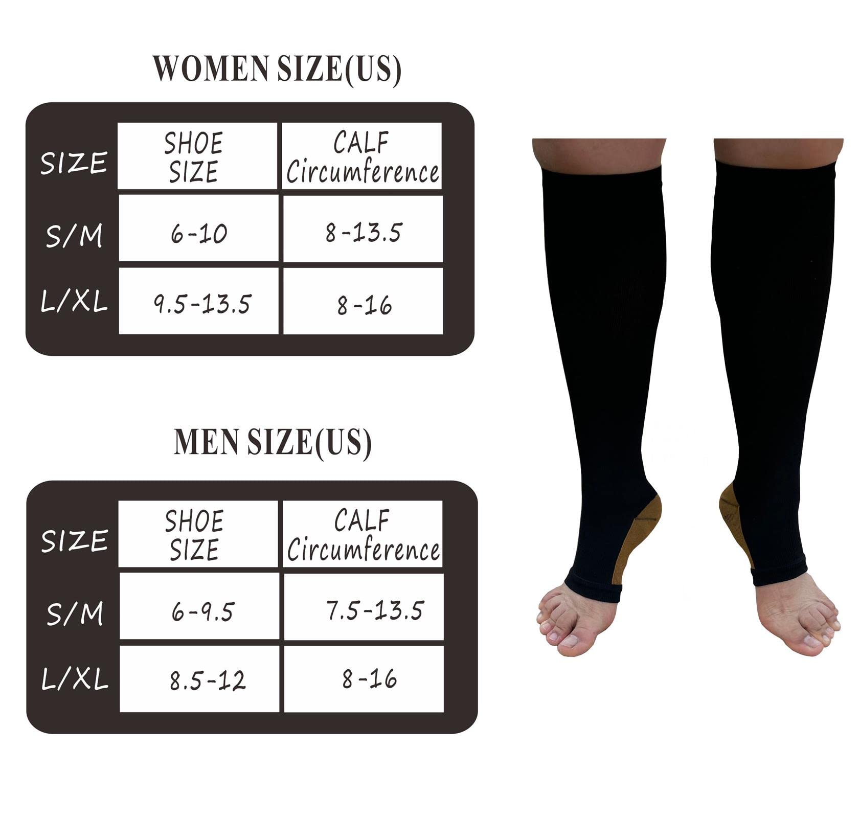 Copper Open Toe Compression Socks for Women & Men - 4 Pairs Toeless Compression Stockings for Nurses, Runners & Travelers - Improve Circulation & Reduce Swelling