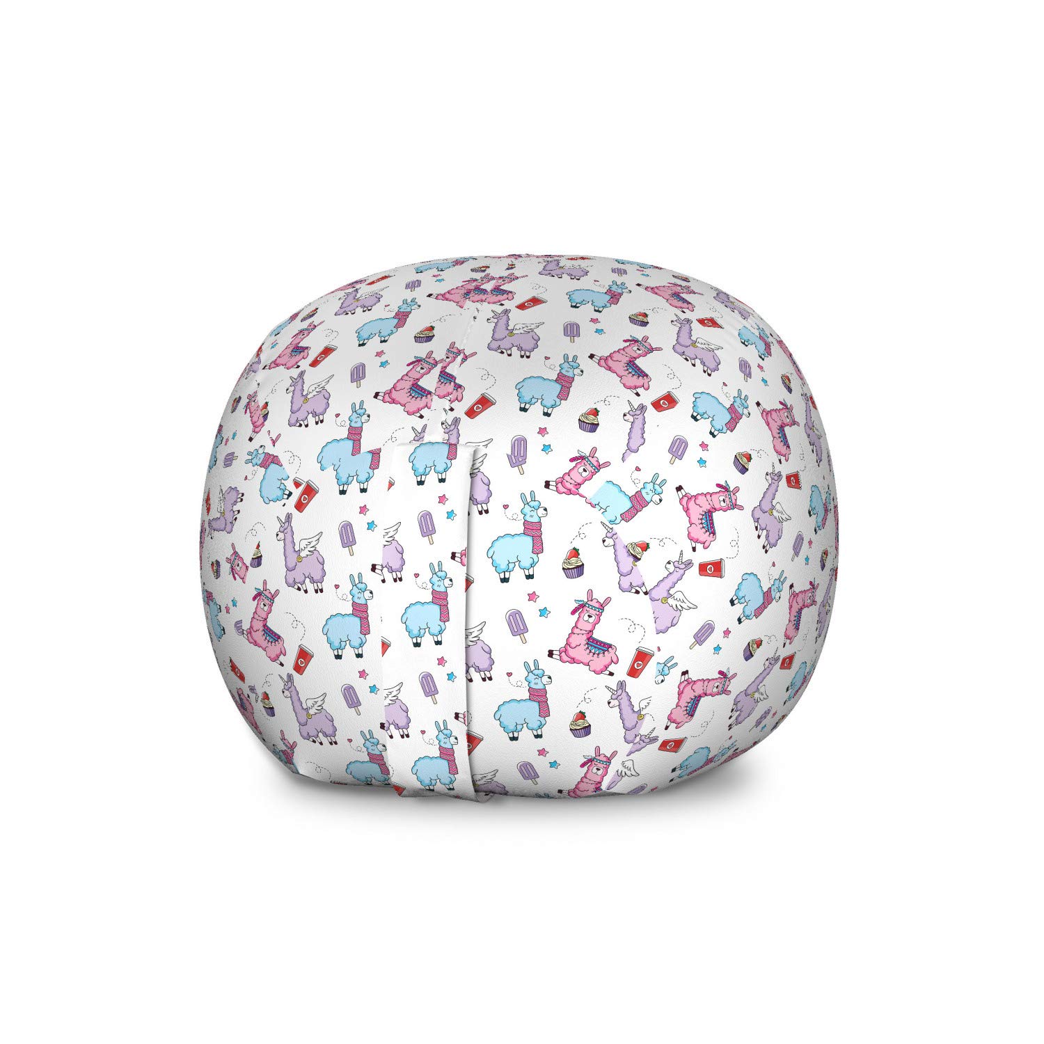 Ambesonne Llama Storage Toy Bag Chair - Large Washable Stuffed Animal Organizer with Fantasy World Hearts & Stars Design - Perfect for Kids' Room, Playroom, and Nursery Storage Solutions