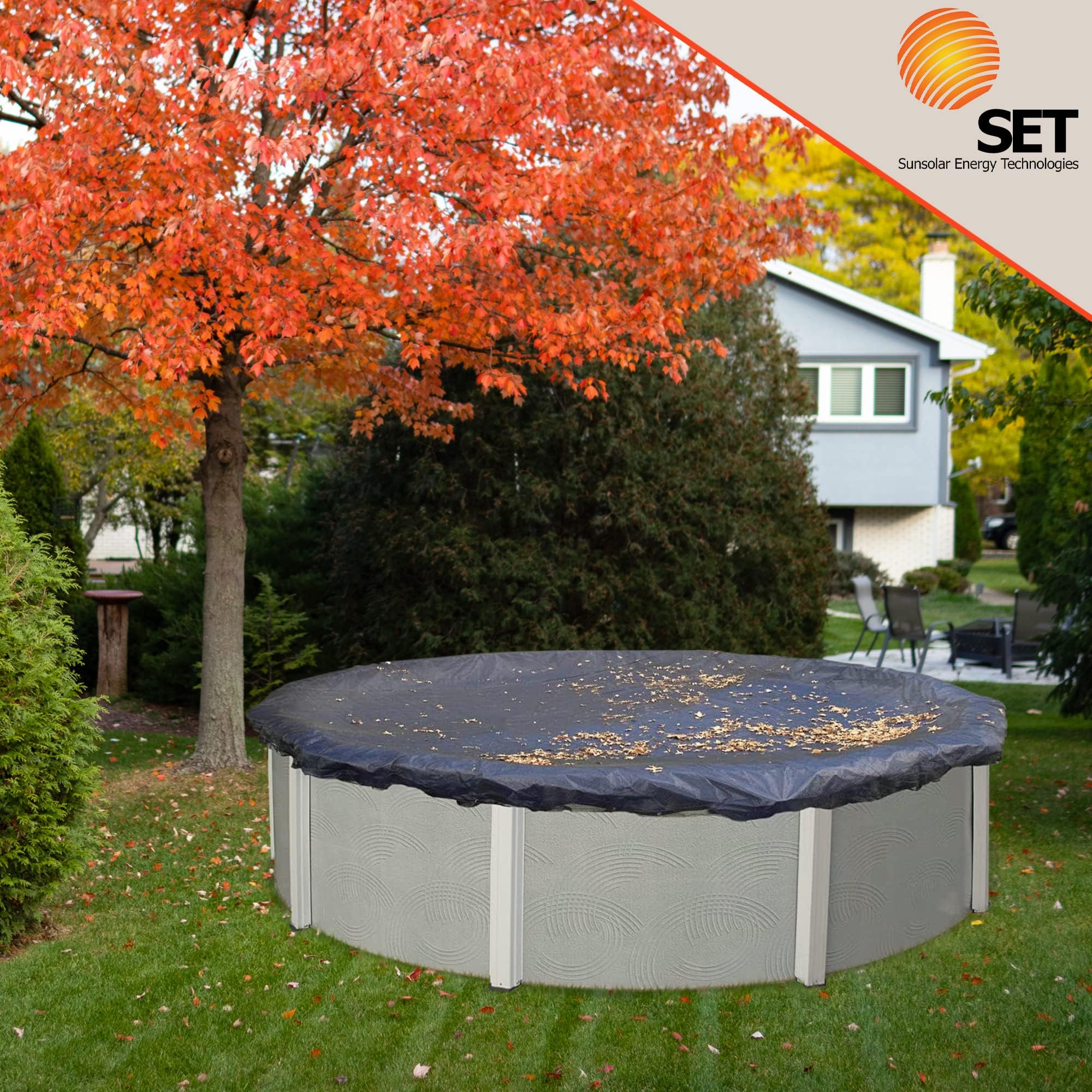 Sunsolar Energy Technologies 28 ft Round Above Ground Pool Leaf Net Cover with 3 ft Overlap - Durable Mesh Pool Cover for Fall & Winter Protection, Easy Installation, UV Resistant - Perfect for Backyard, Inground & Outdoor Swimming Pools
