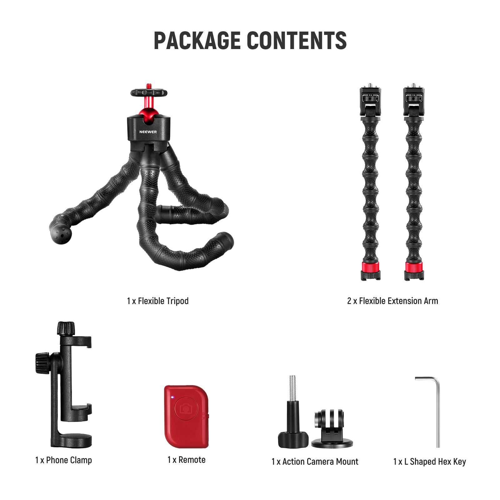 NEEWER T91 Adjustable Flexible Tripod Stand with 2 Magic Arms - Perfect for Photography, Videography, and Content Creation