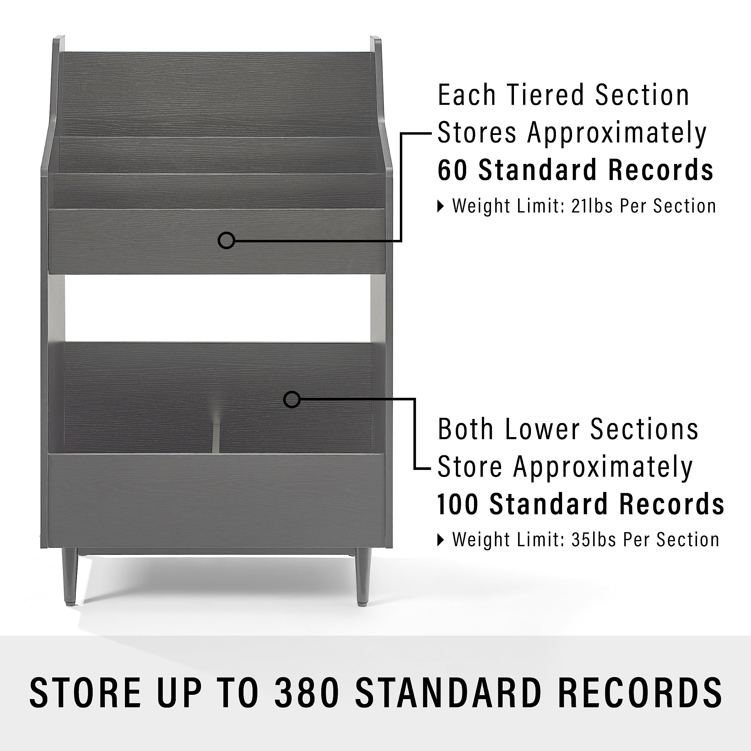 Crosley Furniture Liam Vinyl Record Storage Stand - 3-Tier Shelving Unit for LP Records & Albums, Black - Perfect for Living Room, Music Studio & Vinyl Collector Display