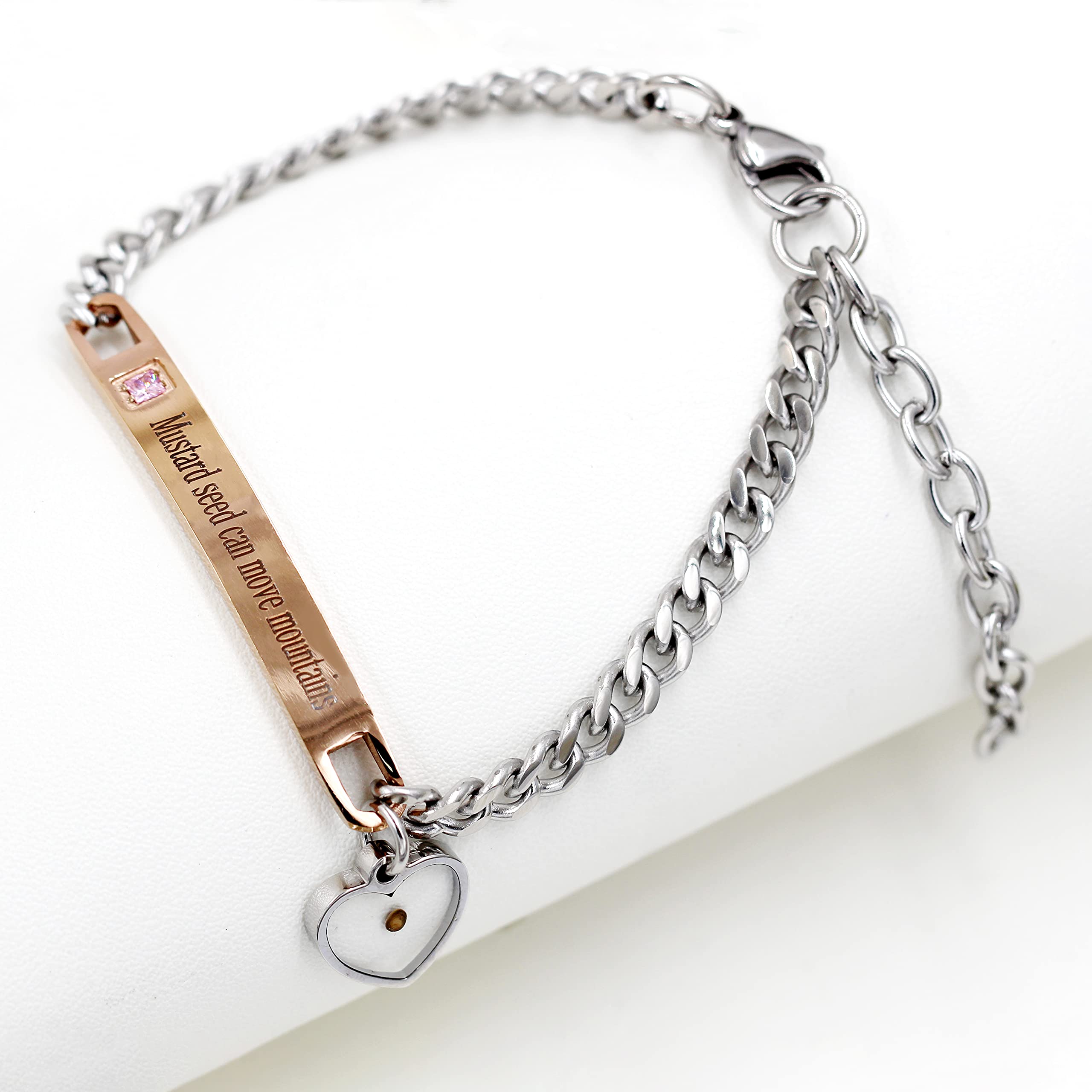 Uloveido Stainless Steel Chain Bangle Bracelet - Engraved 'Faith as Small as Mustard Seed Can Move Mountains' Y1133 - Elegant Religious Jewelry for Women, Perfect for Church, Weddings & Daily Wear