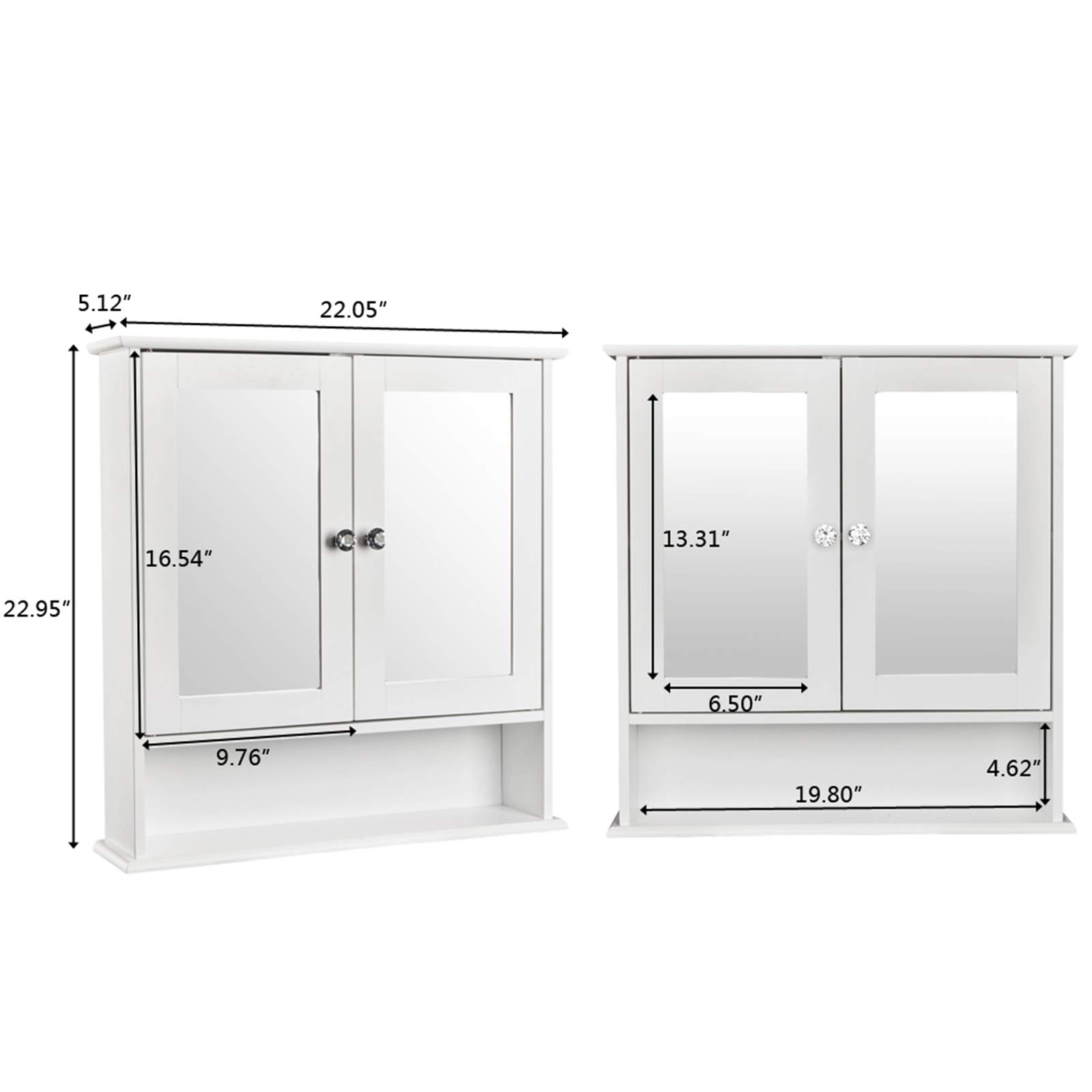 White Double Door Bathroom Wall Mirror Cabinet - Mounted Medicine Storage Cabinet with Shelf for Bathroom, Vestibule & Bedroom - Perfect for Small Spaces & Organization