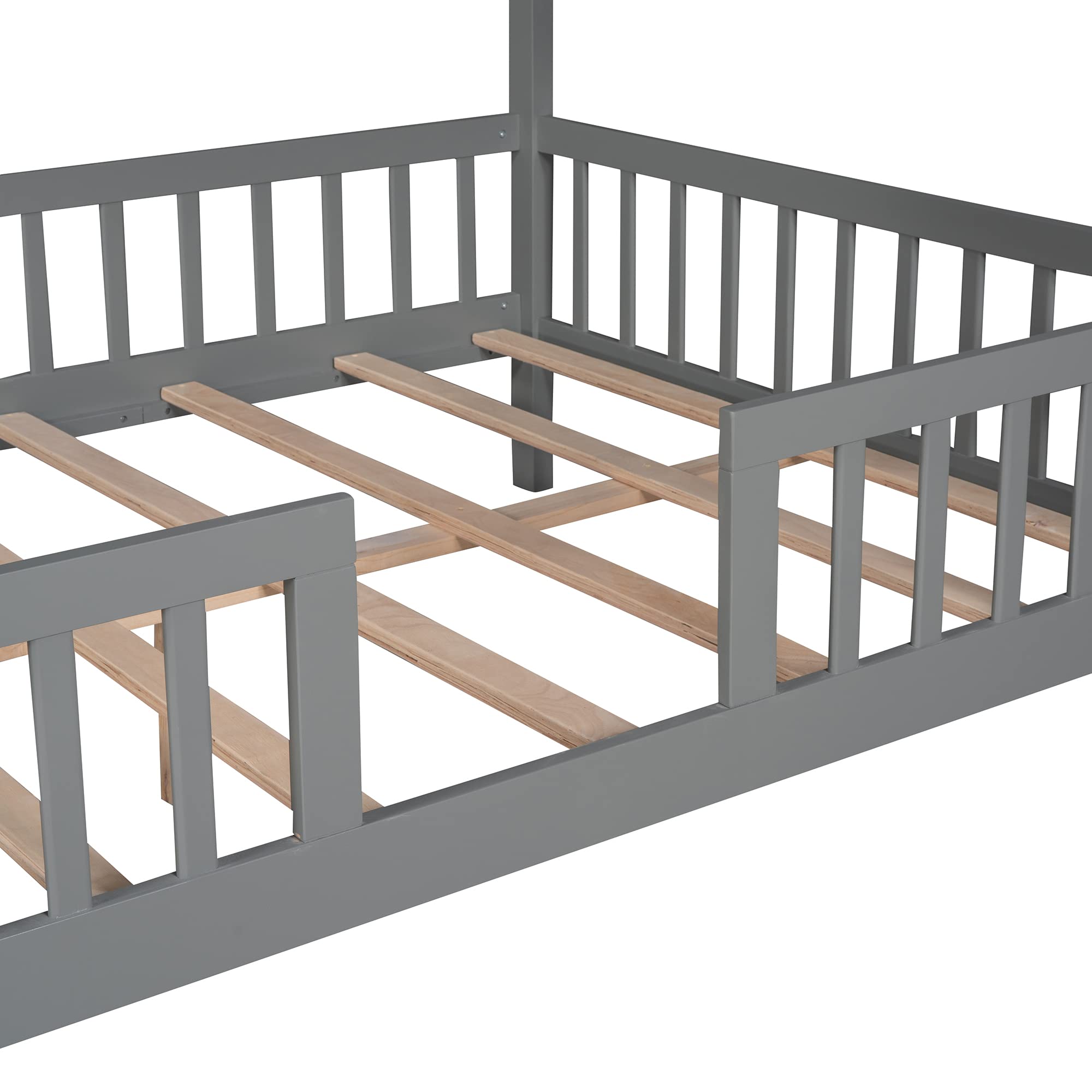 AOCOROE Twin Size Wooden House Bed Frame for Kids - Sturdy Platform Bed with Slats & Safety Guard Rails - Perfect for Boys & Girls Bedrooms, Playrooms & Cozy Sleep Spaces
