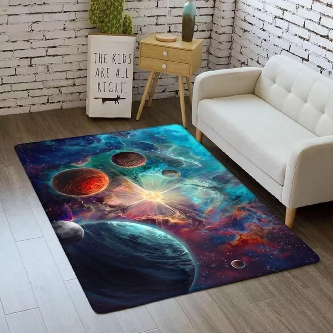 Starry Sky Area Rug for Boys Bedroom - Extra Large 6'×9' Outer Space Planet Nebula Playmat - Washable Kids Room Decor for Living Room, Dining Room & Play Area - Perfect for Themed Bedrooms, Playrooms & Space Enthusiasts