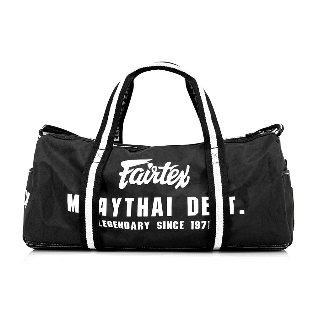Fairtex BAG9 Retro Style Barrel Bag - Premium Thai Boxing Heavy Gym Bag for Muay Thai & MMA Training (Black) - Perfect for Gym, Martial Arts & Travel Use