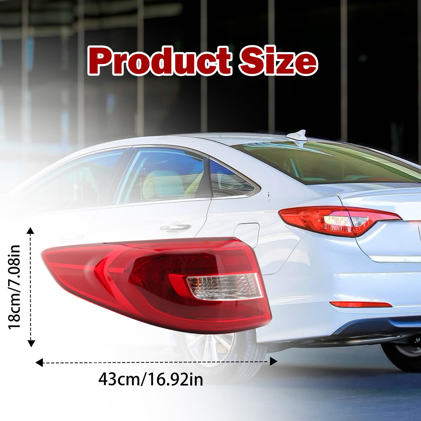 2015-2016-2017 Hyundai Sonata LED Tail Light Cover - Left Driver Side Brake Stop Indicator Warning Lamp | Replacement for Broken or Damaged Lights | Enhances Night Driving Safety & Vehicle Appearance