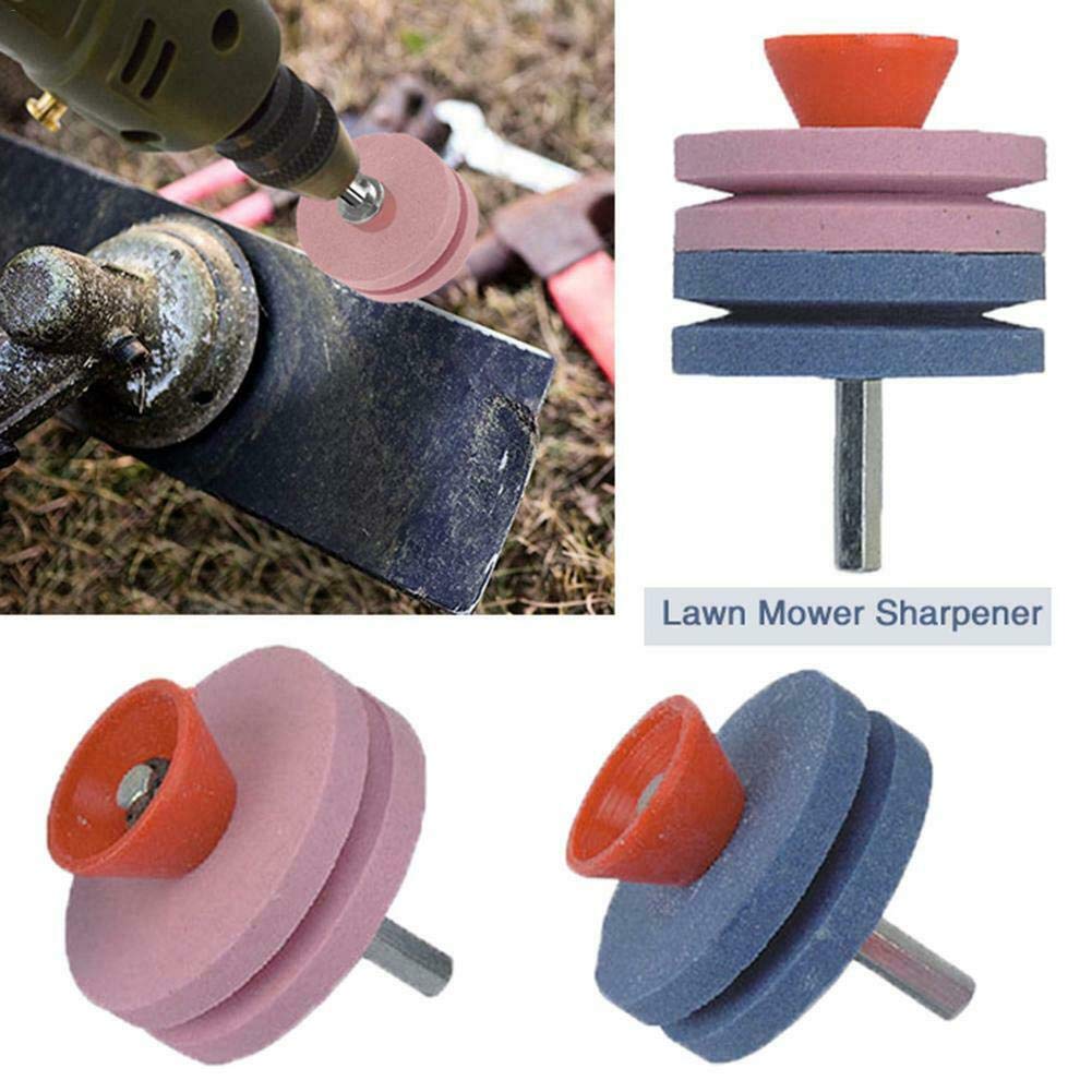 **Lawn Mower Blade Sharpener - Rotary Drill Attachment for Garden Tools, Green & Pink Abrasive Wheel - Sharpens Mower Blades Quickly & Safely (Ships from France) - Perfect for DIY Lawn Care & Maintenance**
