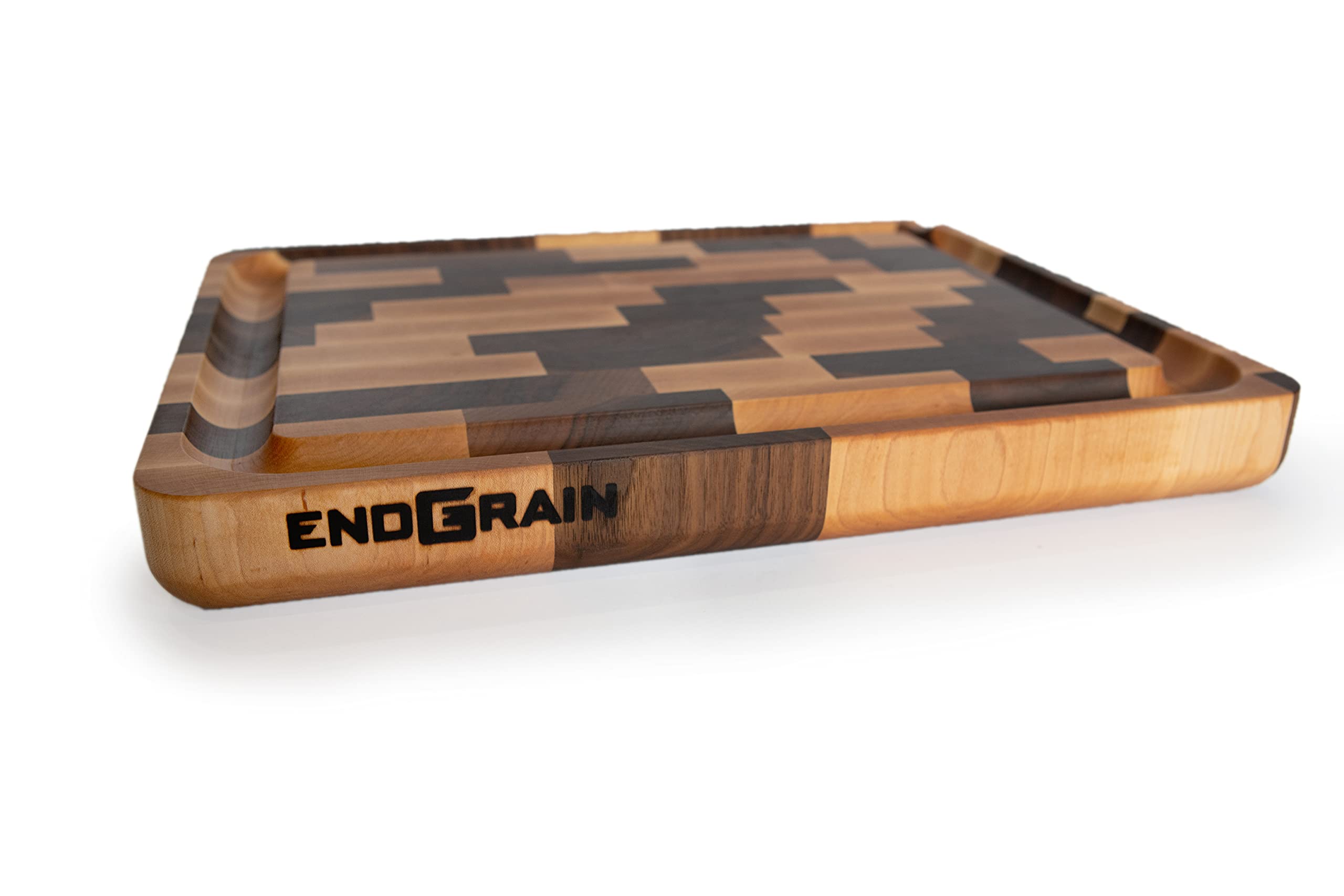 Premium Walnut and Maple End Grain Cutting Board with Juice Groove - 14