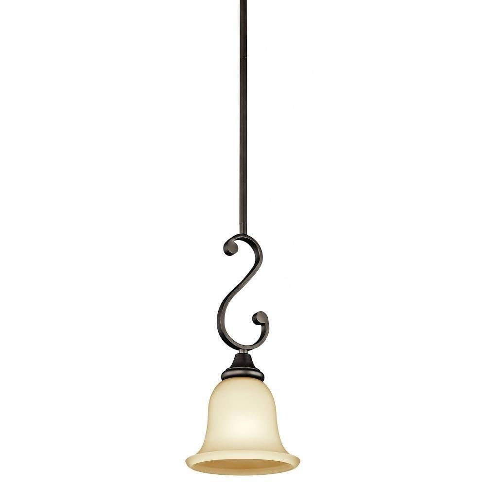 Vintage Mini Pendant Light Fixture with Amber Etched Glass in Antique Bronze Finish - Perfect for Kitchen Island, Dining Room, or Entryway Lighting