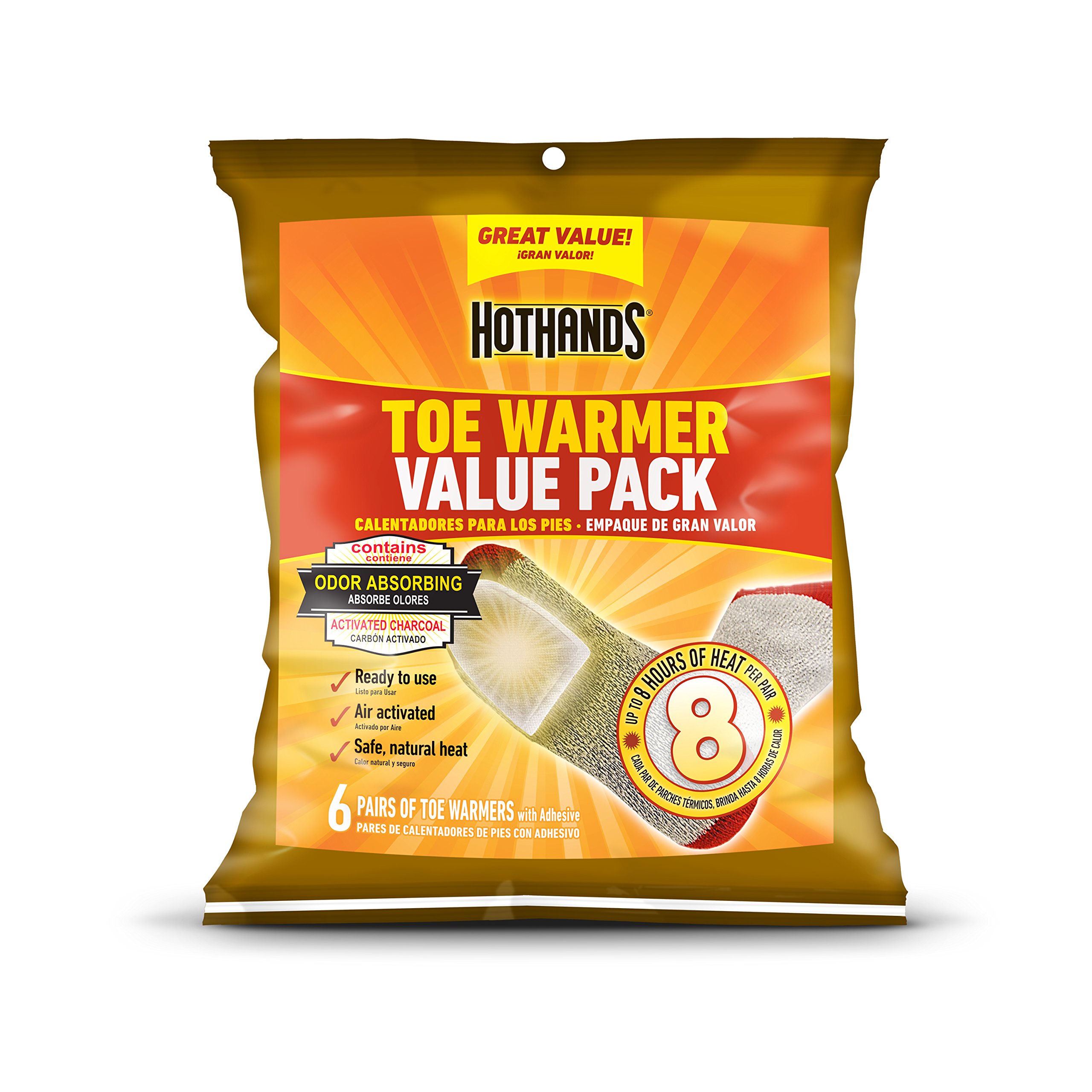 HotHands Toe Warmers - Long-Lasting 8-Hour Air-Activated Heat Pads for Cold Weather - Natural, Safe & Odorless Foot Warmers (6 Pairs) - Perfect for Winter Hiking, Skiing & Outdoor Activities