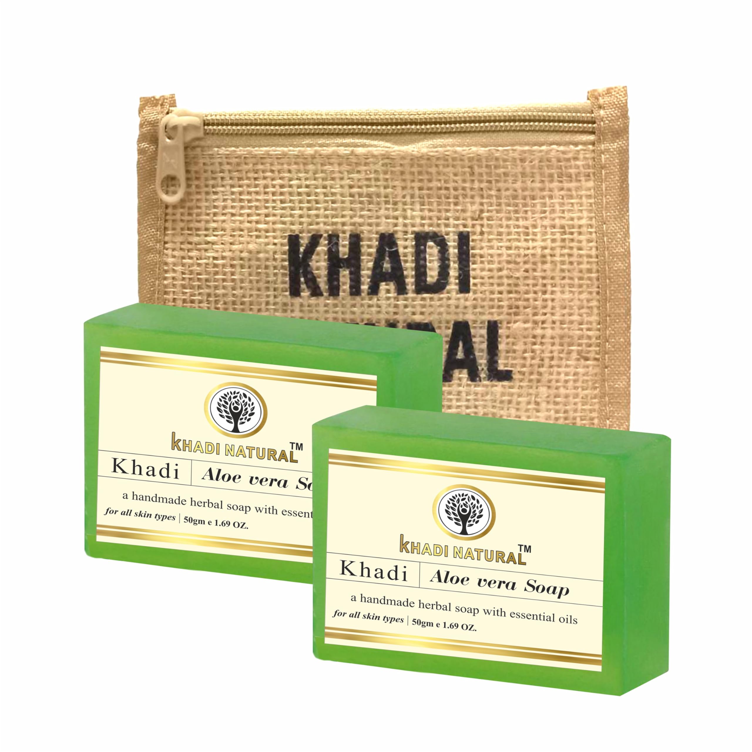 Khadi Natural Herbal Aloe Vera Soap - 125G (Pack of 2) | Handmade Organic Soap with Essential Oils for Soft & Healthy Skin | Vegan, Cruelty-Free Bath Bar for Face & Body | Perfect for Daily Cleansing, Sensitive Skin Care & Spa Relaxation