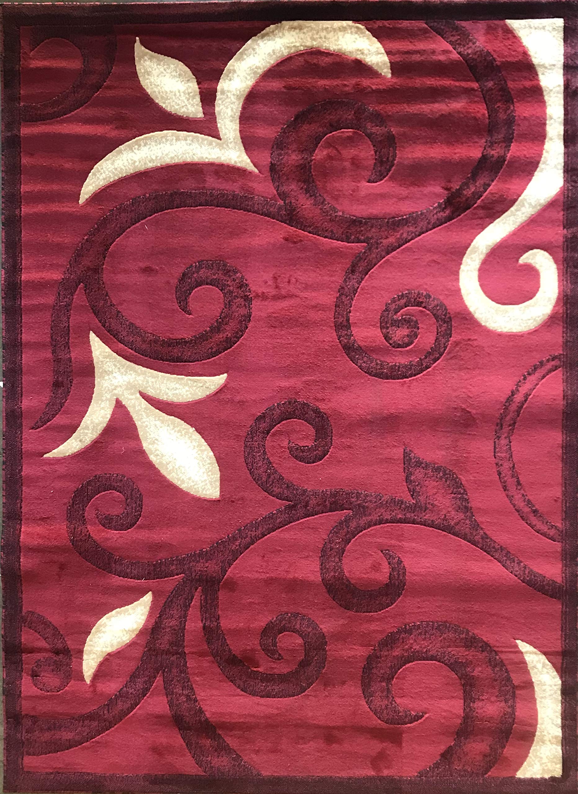 Modern Red Swirl Design Area Rug 5'3