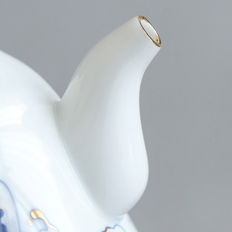 Premium Chinese Sea Wave Ceramic Teapot with 24K Gold Trim - Elegant Tea Brewing for Home, Office & Gift Giving