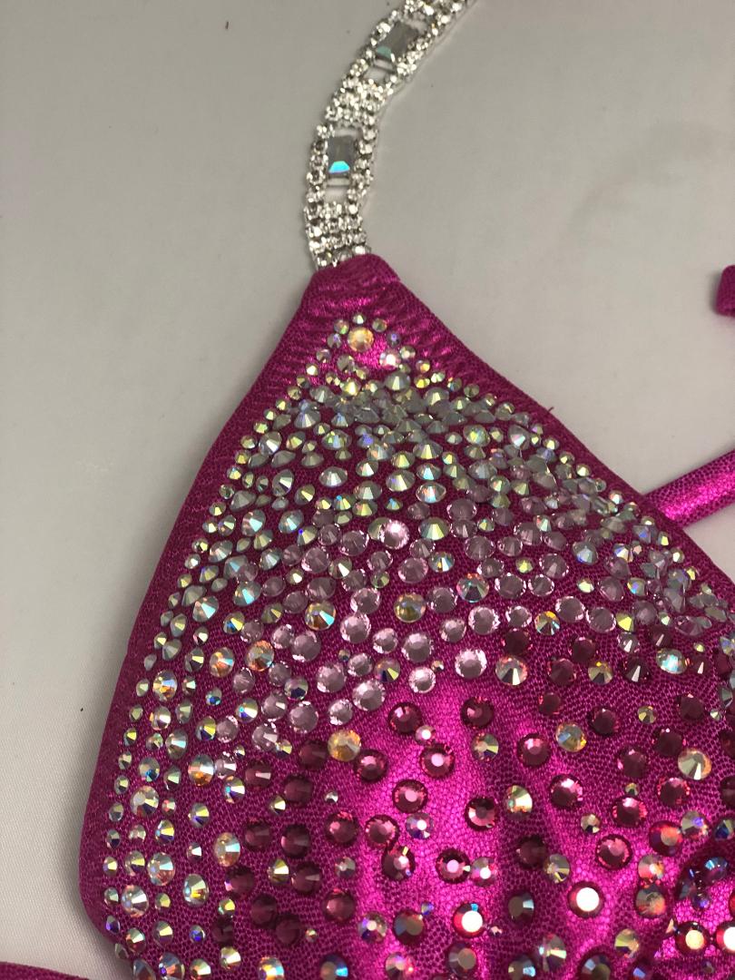 Hot Pink Rhinestone Figure Bikini - Competition Posing Suit for Physique & Fitness Shows | Perfect for Bodybuilding, Bikini Contests & Beachwear