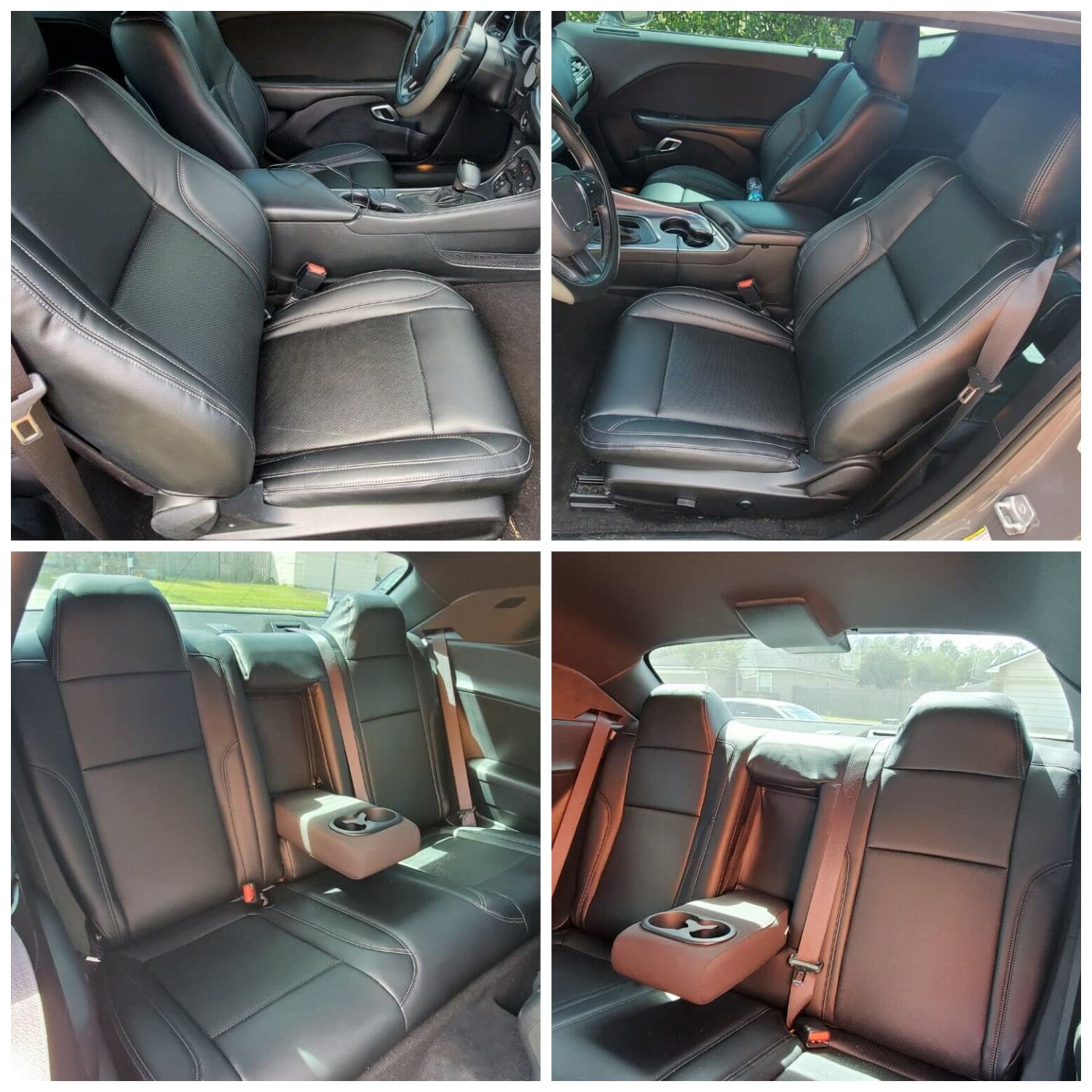 Kojem Premium Black Artificial Leather Seat Covers for 2015-2019 Dodge Challenger SXT RT Sport - Full Set Car Seat Protectors | Durable & Stylish Interior Upgrade for Daily Driving & Road Trips