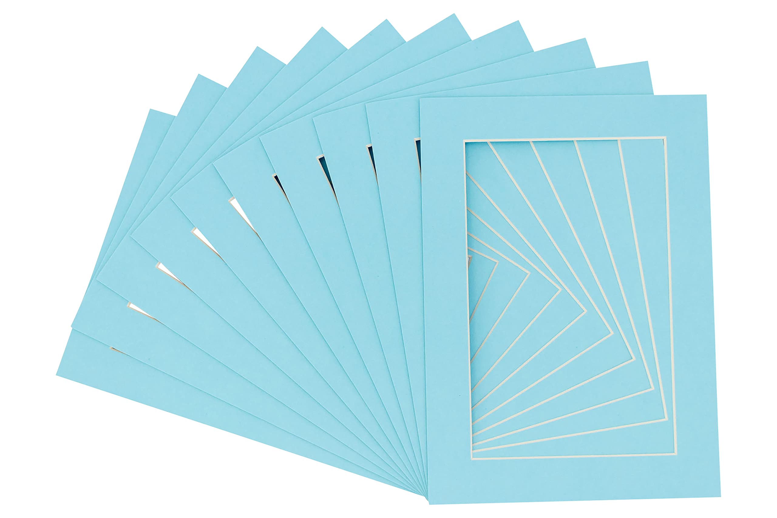 13x19 Inch Acid-Free Picture Matboard - Precut Aqua Blue Bevel Cut Mat for 11x14 Photos - Pack of 10 with Backing Boards & Clear Bags - Perfect for Framing Art, Photos, and Displaying Memorabilia in Home or Office Decor