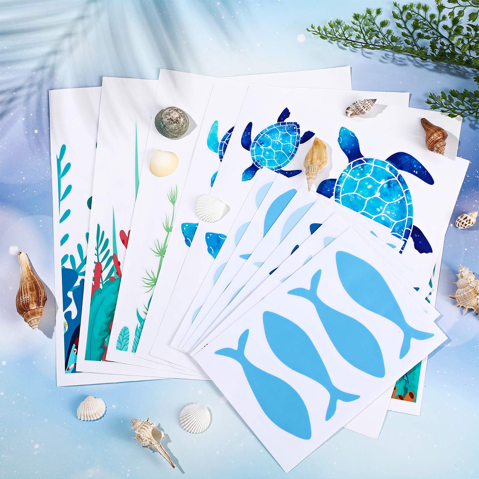 11 Sheets 3D Undersea Marine Life Wall Decals - Turtles, Sea Plants, Fish & Bubbles - Clear Vinyl Wall Stickers for Home Decor - Perfect for Bedroom, Bathroom, Living Room, Nursery & Classroom - Ocean Theme Kids Room Decor