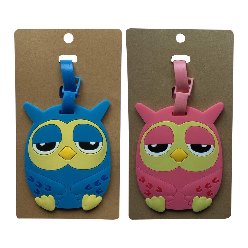 2pcs Cartoon Owl Luggage Tags - Durable Silicone Suitcase Labels for Travel Bags, Backpacks & Suitcases - Fun & Easy Identification for Airports, Hotels & Family Trips