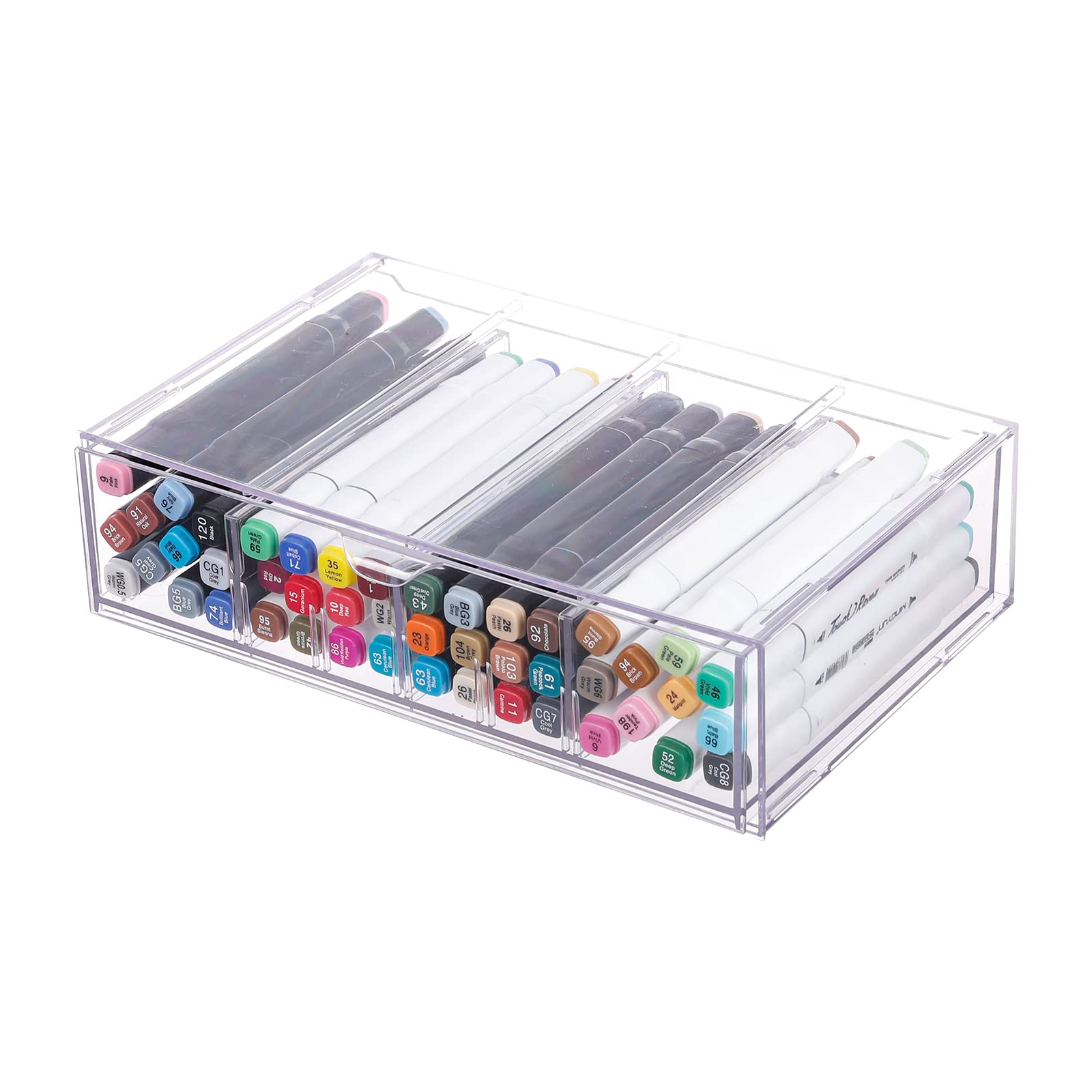 Yesesion Clear Plastic Desk Organizer Drawer with Adjustable Compartments - Pen & Pencil Holder, Office Supplies Storage Caddy for Home, Kitchen, Bathroom, Cabinet - Perfect for School, Office & Workspace Organization (Type B)