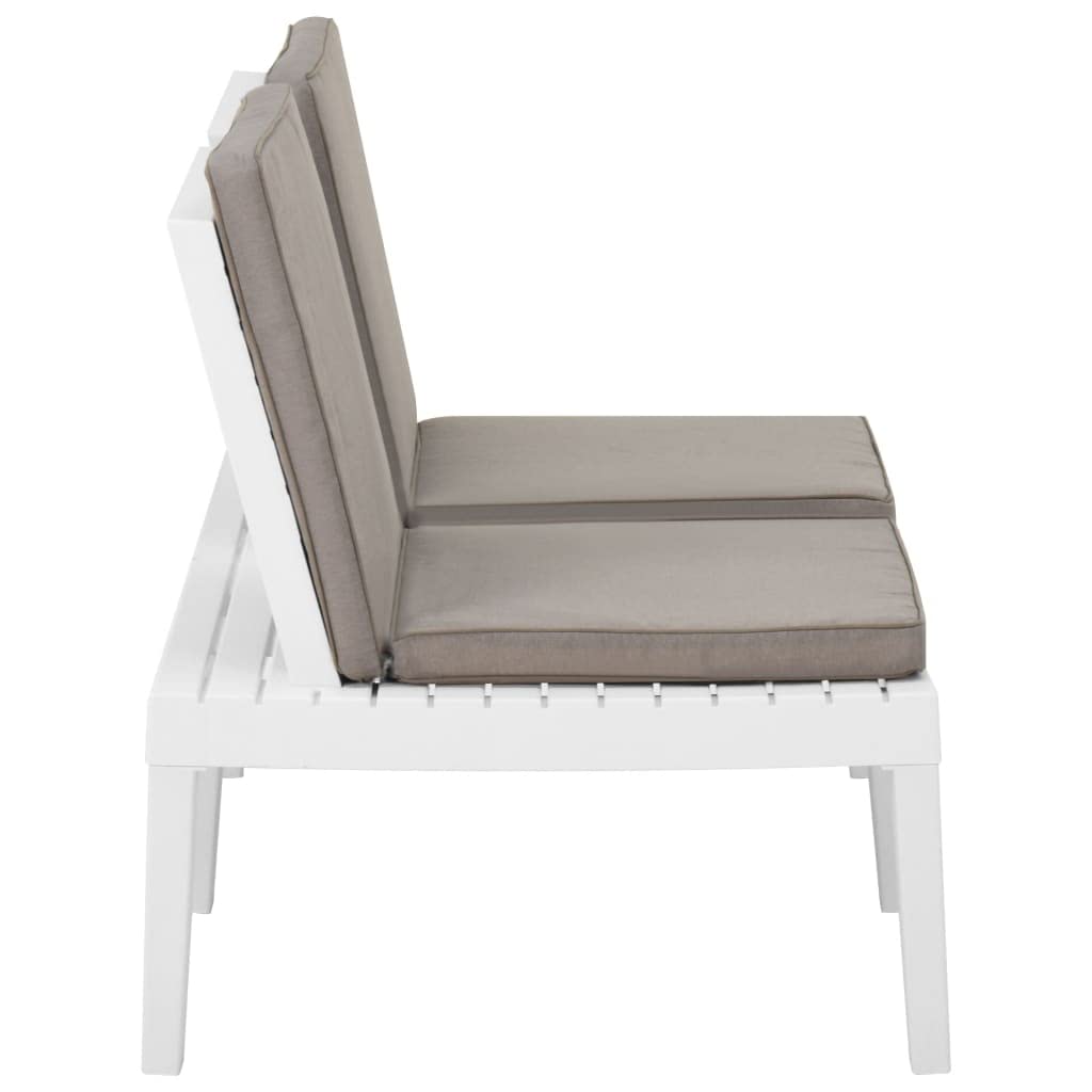 SKM White Plastic Patio Lounge Bench with Cushion - Outdoor Garden Furniture for Backyard, Poolside, and Deck Relaxation