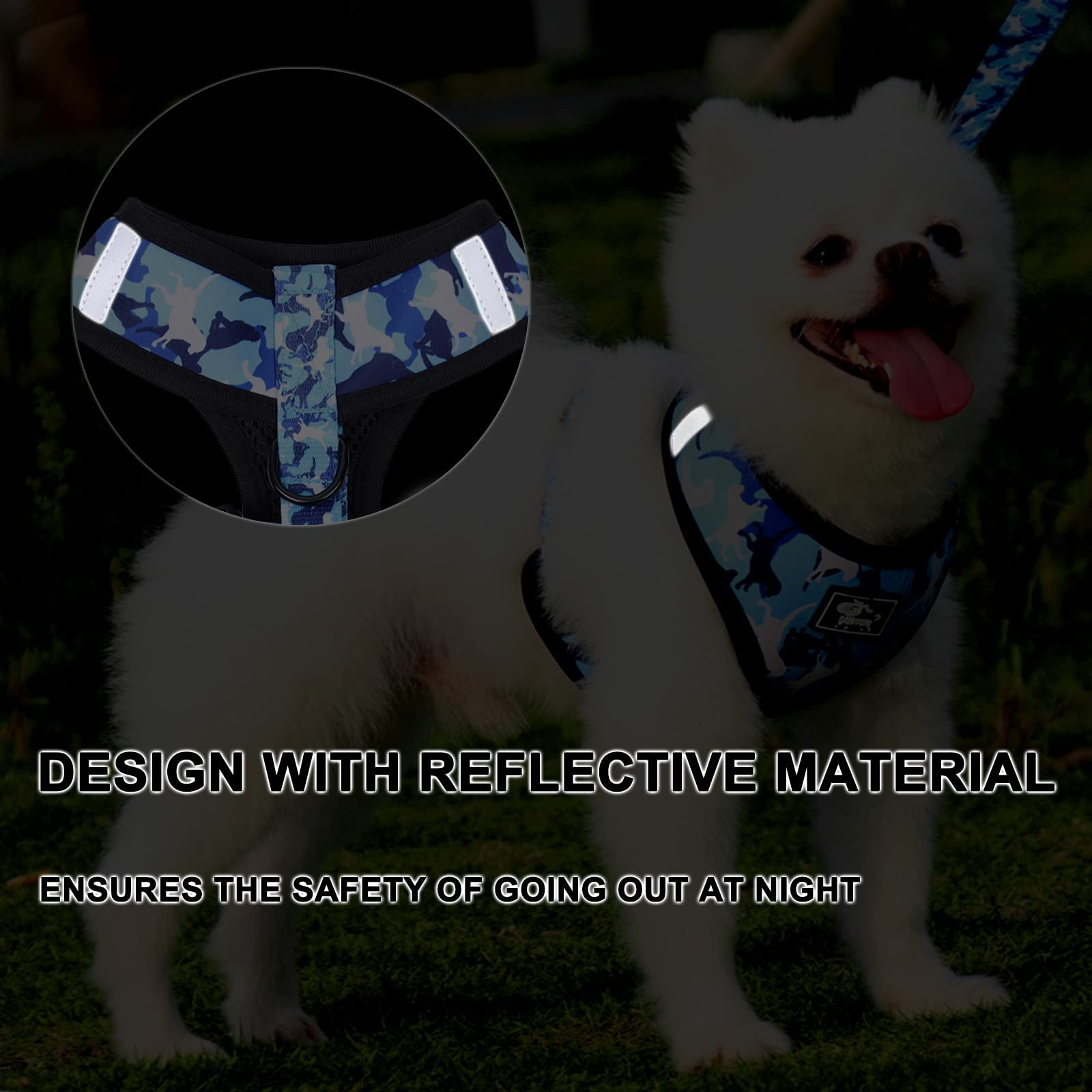 **Adjustable Reflective No-Pull Dog Harness & Leash Set with Bow Collar & Poop Bag - Medium Blue Camouflage - Perfect for Puppies & Medium Dogs - Ideal for Walking, Training & Outdoor Adventures**