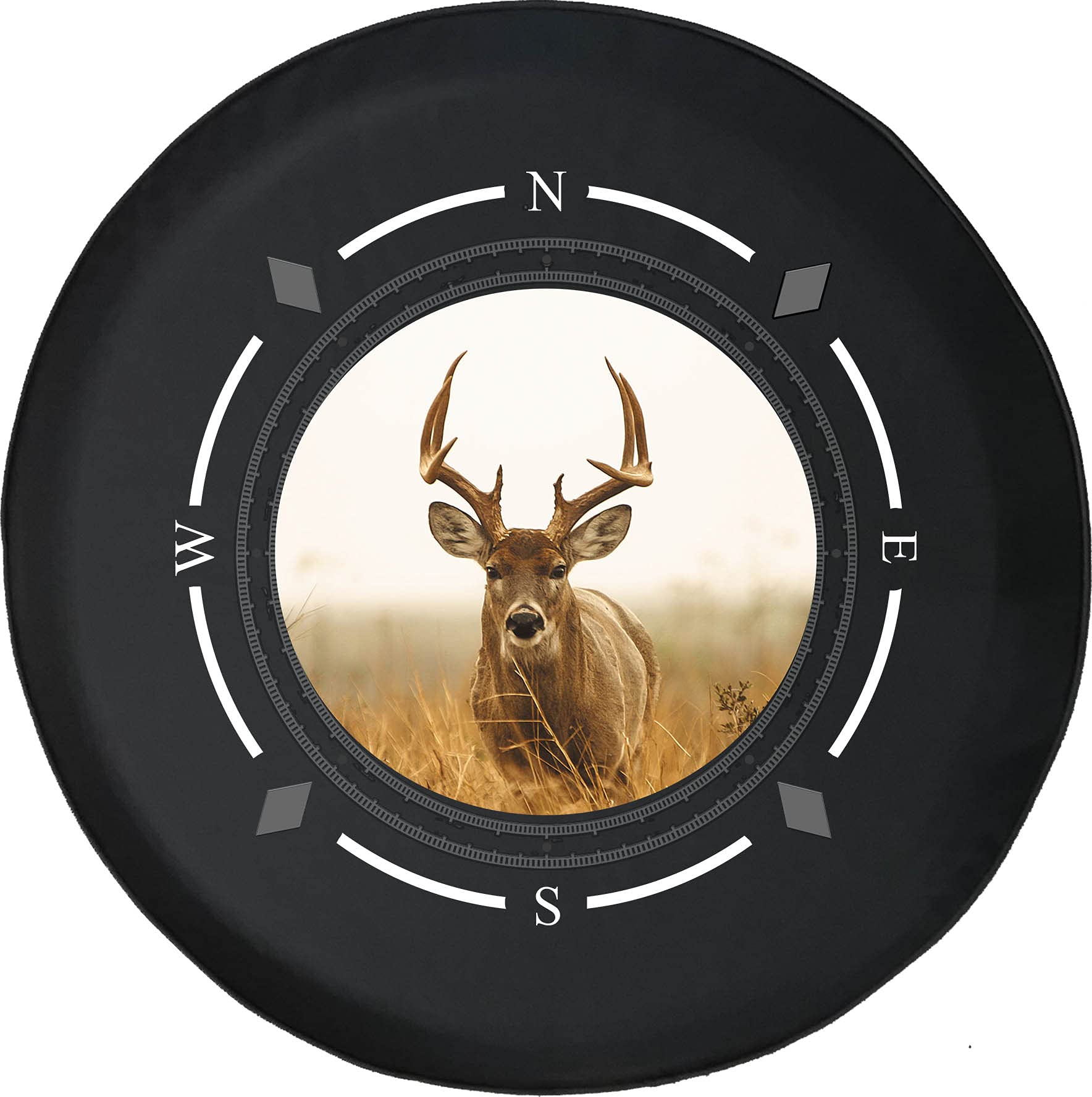 Premium Spare Tire Cover with Compass & Buck Antler Design - Universal Fit for SUV, Trailer, RV & Most Vehicles - Perfect for Outdoor Adventures & Road Trips
