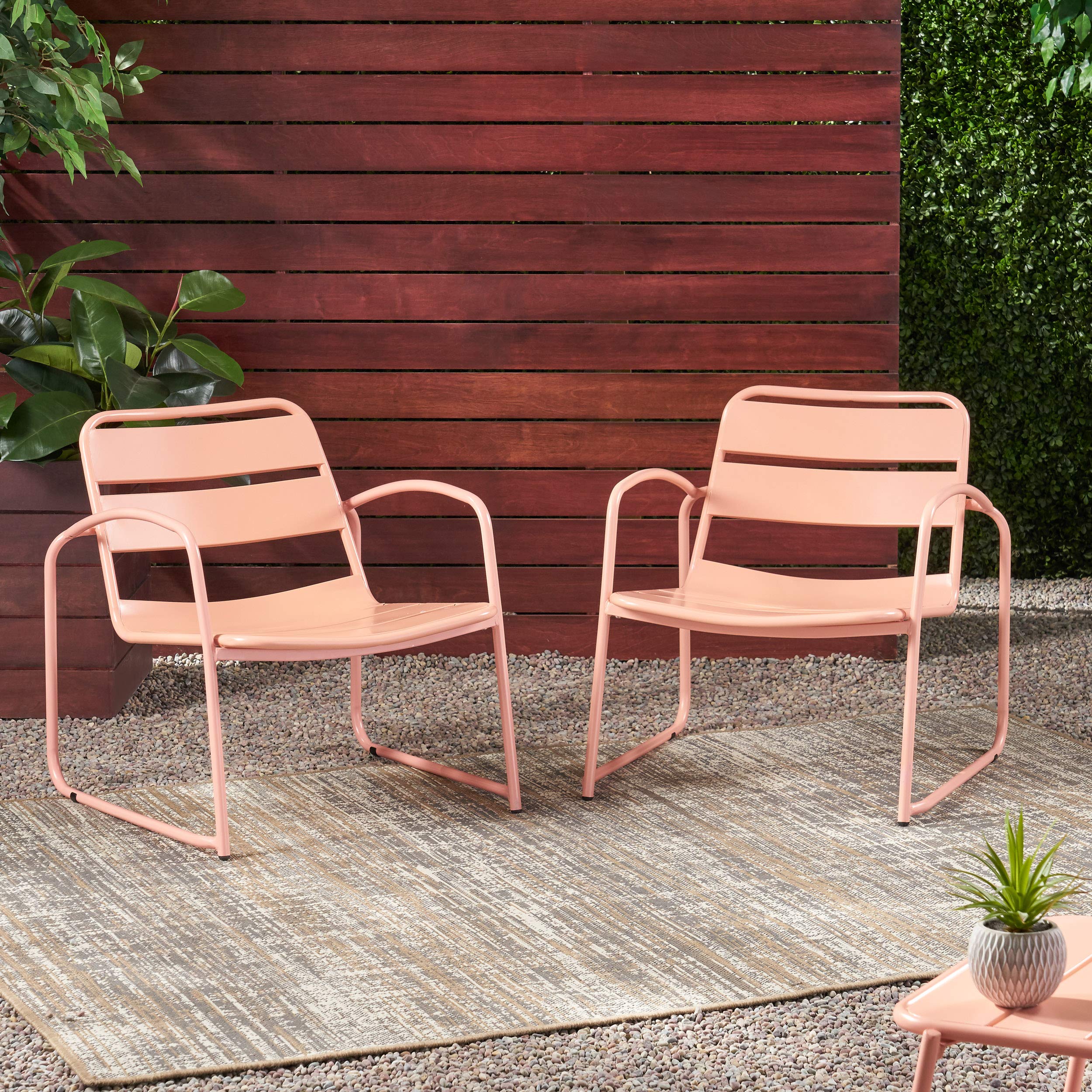 GDF Studio Outdoor Dining Chairs (Set of 2) - Matte Coral Patio Furniture for Garden, Poolside, Backyard & Restaurant Use