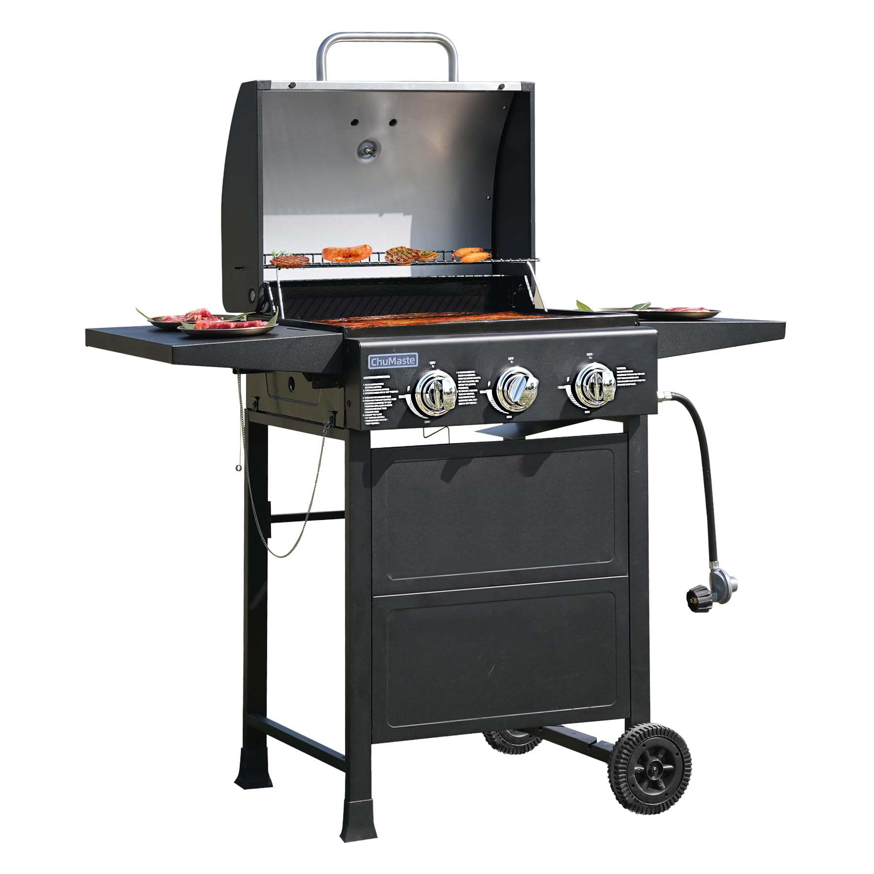 3 Burner Propane Gas Grill - 30,000 BTU Outdoor BBQ Grill with Thermometer & Foldable Rack - Perfect for Small Gatherings, Backyard Cookouts, and Patio Parties