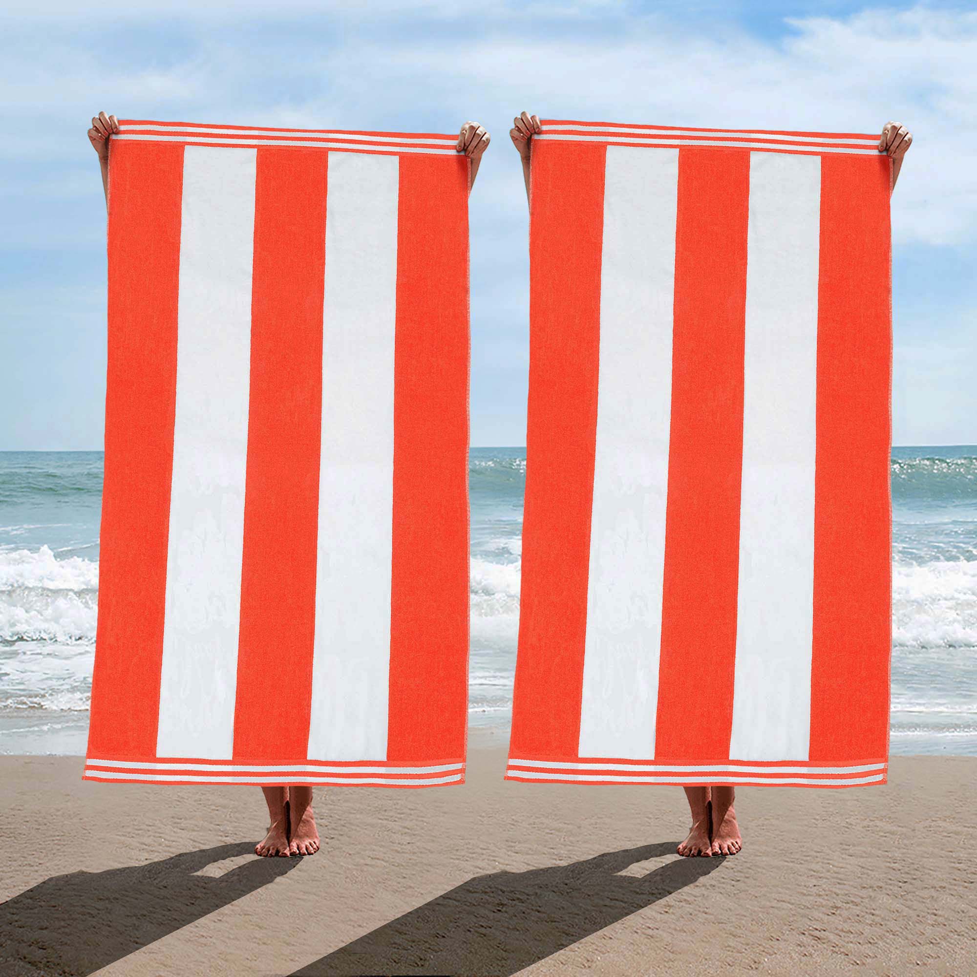Premium Cabana Stripe Oversized Cotton Beach Towel Set of 2, 4, or 6 - Soft, Absorbent & Quick-Drying for Pool, Beach, Vacation & Spa Use