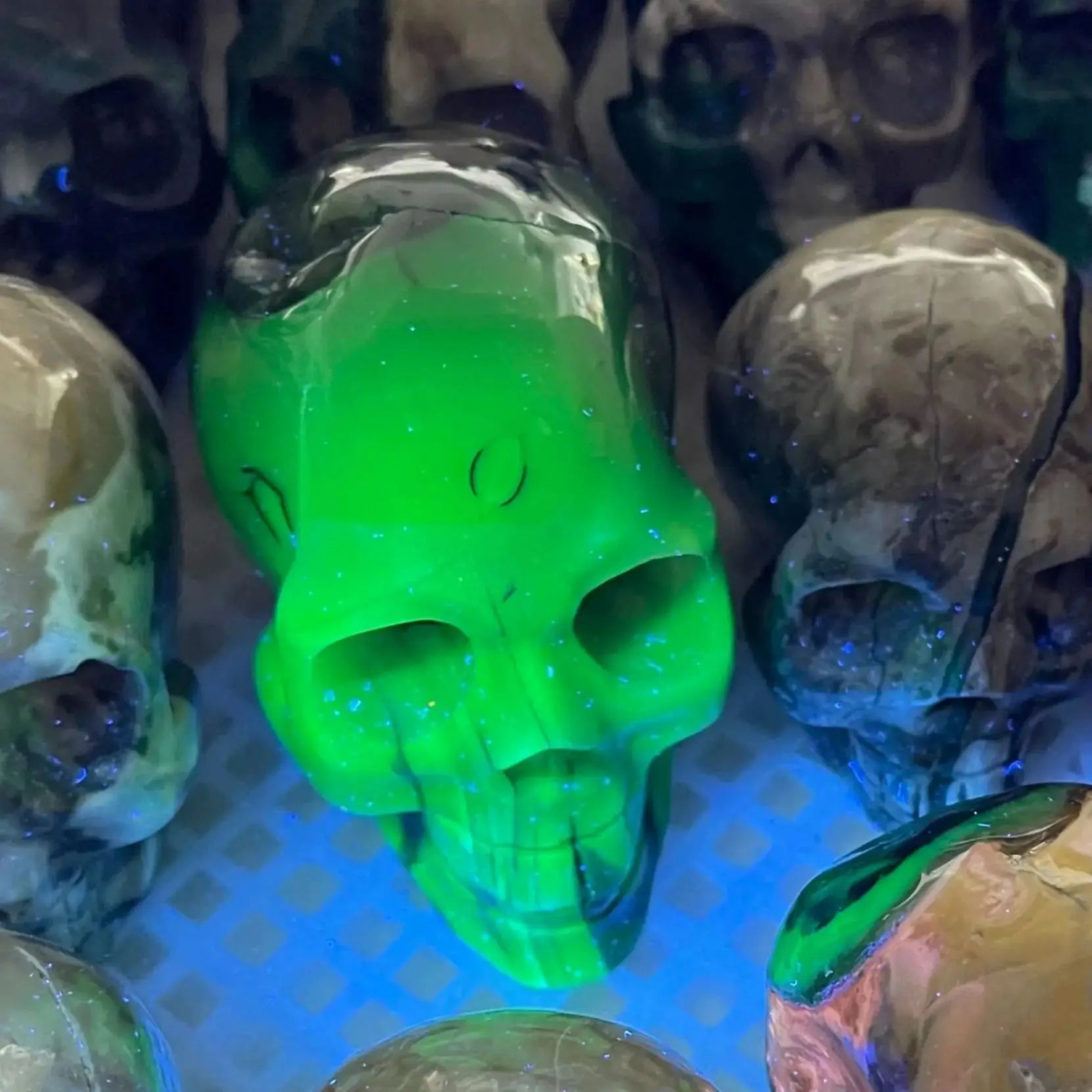 Natural Green Flame Agate Skull - Hand Carved Quartz Crystal for Reiki Healing, Spiritual Decor, Home & Office Decoration | Meditation, Yoga Space, Gift Idea