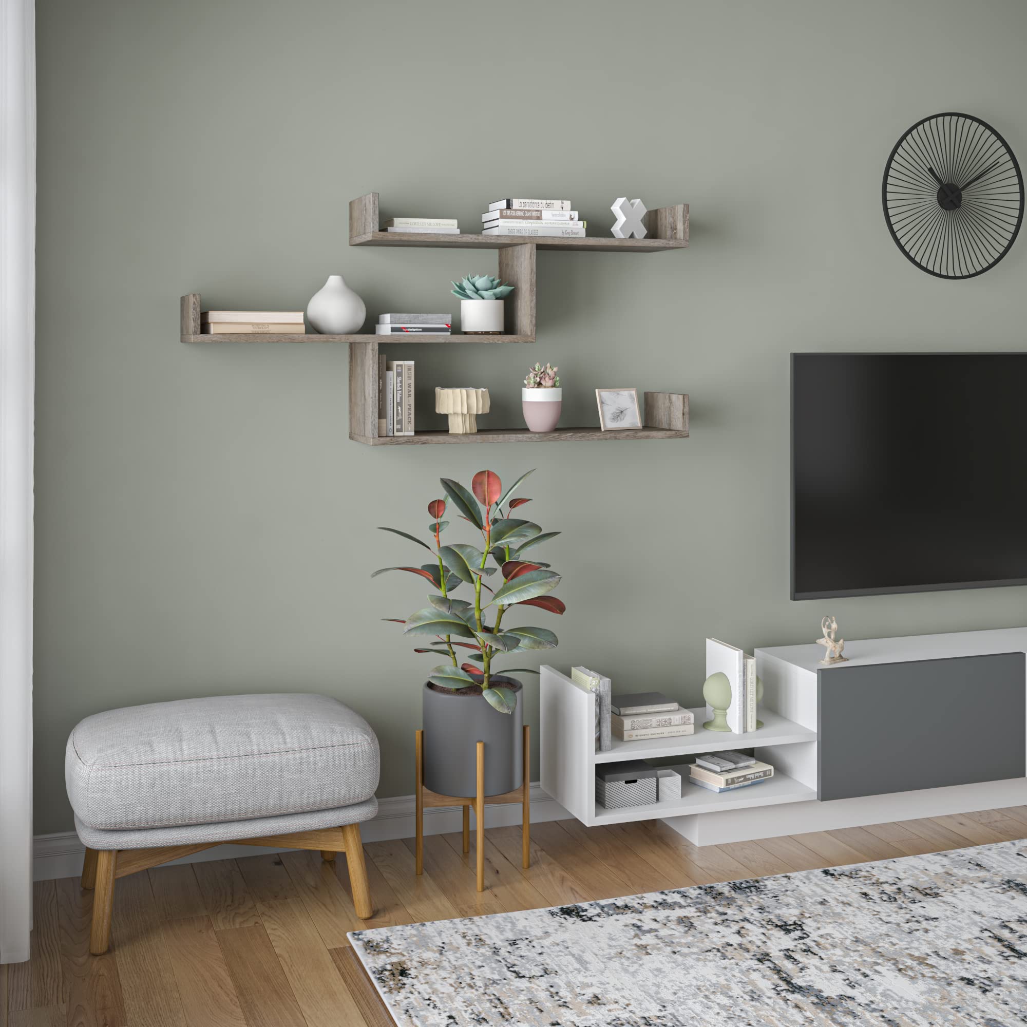 Ada Home Decor Wilton Modern Dark Brown Wall Shelf 26'' H x 47'' W x 9'' D - Stylish Wall Storage & Shelving Unit for Living Room, Bedroom, or Office